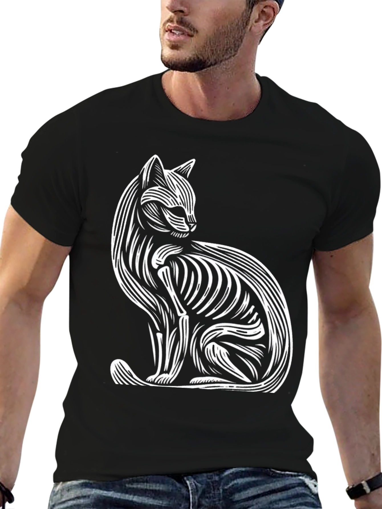 Black Abstract Cat Graphic Tee - Stylish & Unique view 6