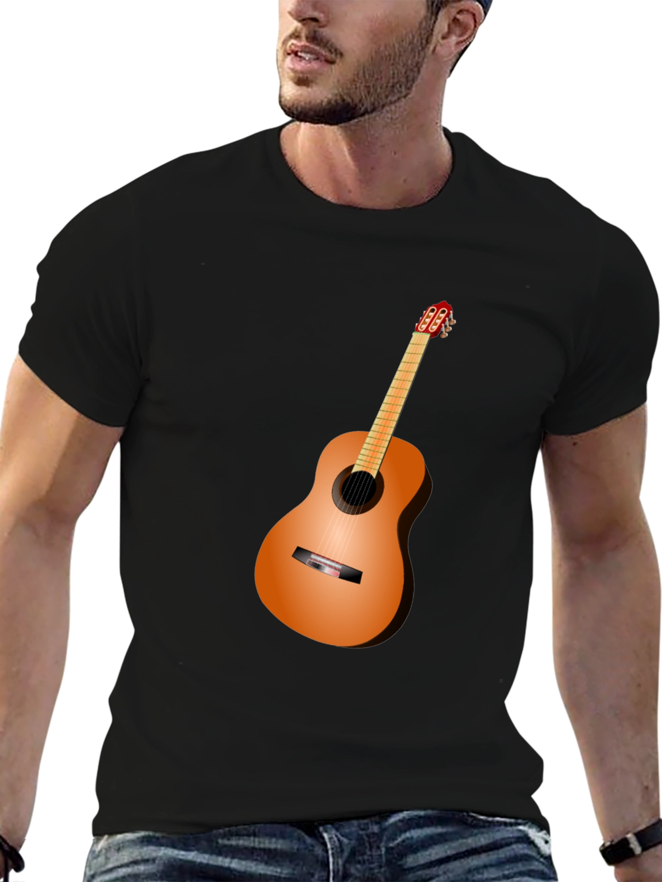 Black Guitar Graphic Tee - Black Cotton Blend view 6