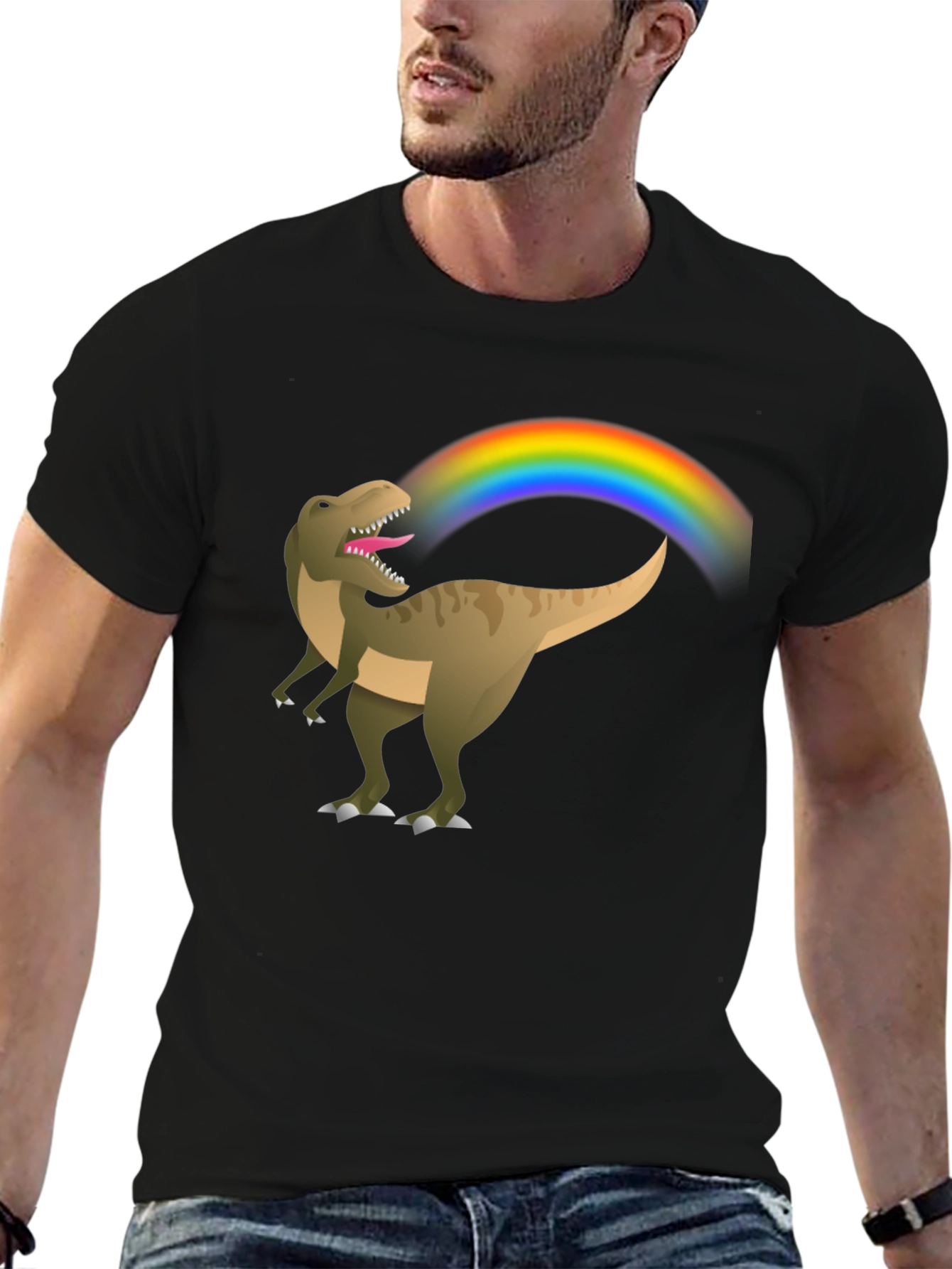 Black Rainbow Dinosaur T-Shirt - Black Cotton Tee view 6