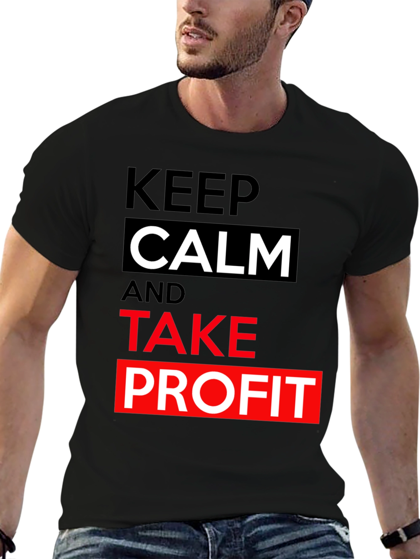 Black Keep Calm Take Profit T-Shirt - Black Cotton Tee view 6