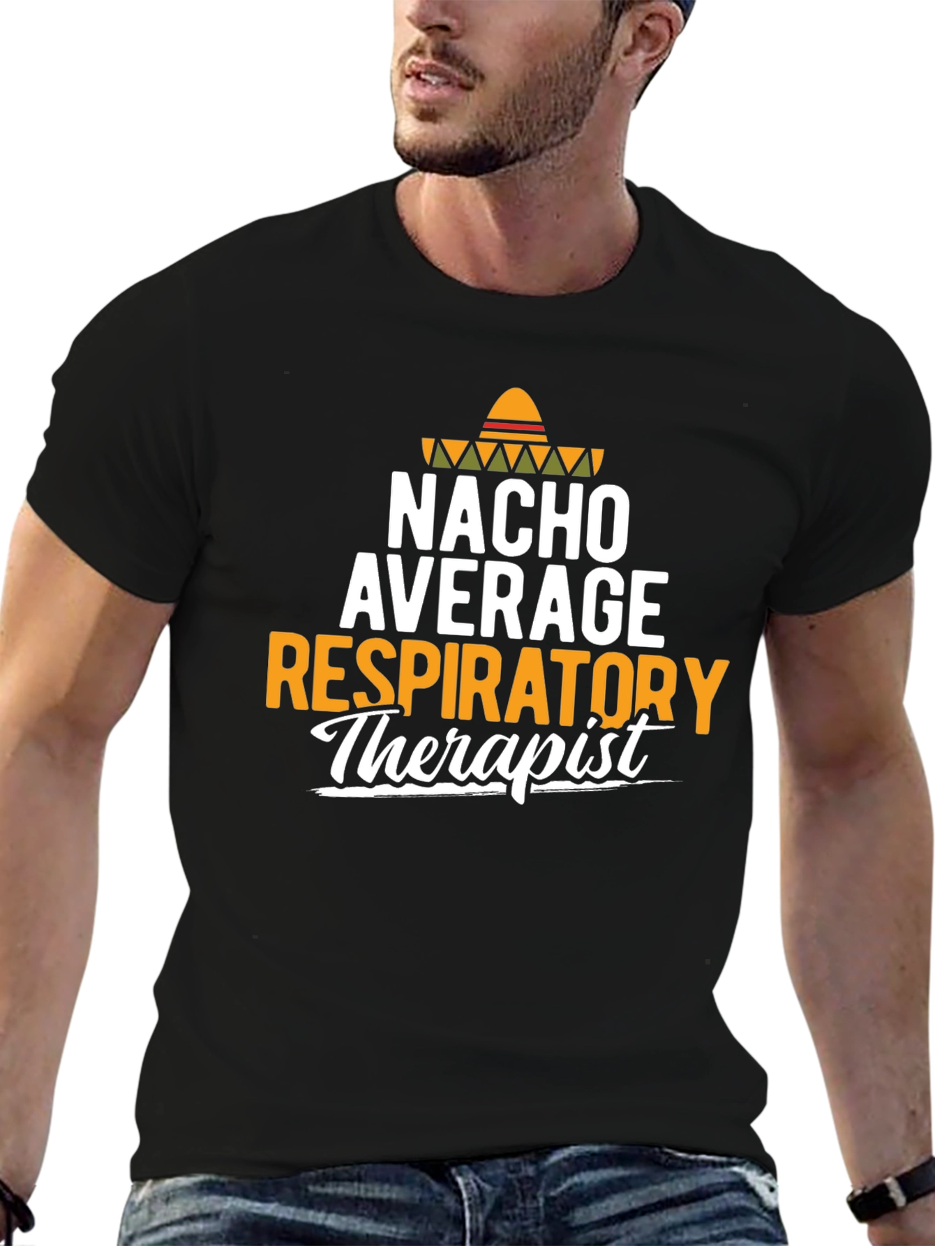 Black Nacho Average Respiratory Therapist - Novelty T-Shirt view 6