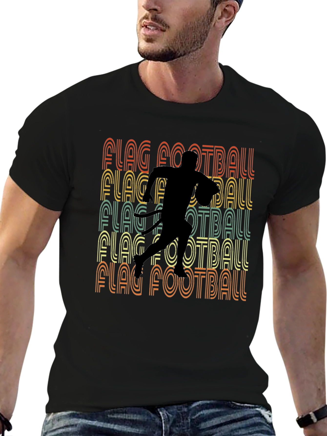 Black Retro Flag Football T-Shirt - Sportswear view 6