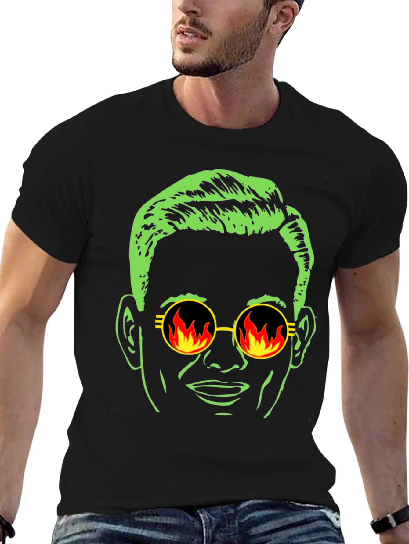 Black Cool Dude Graphic Tee - Retro Fire Sunglasses view 6