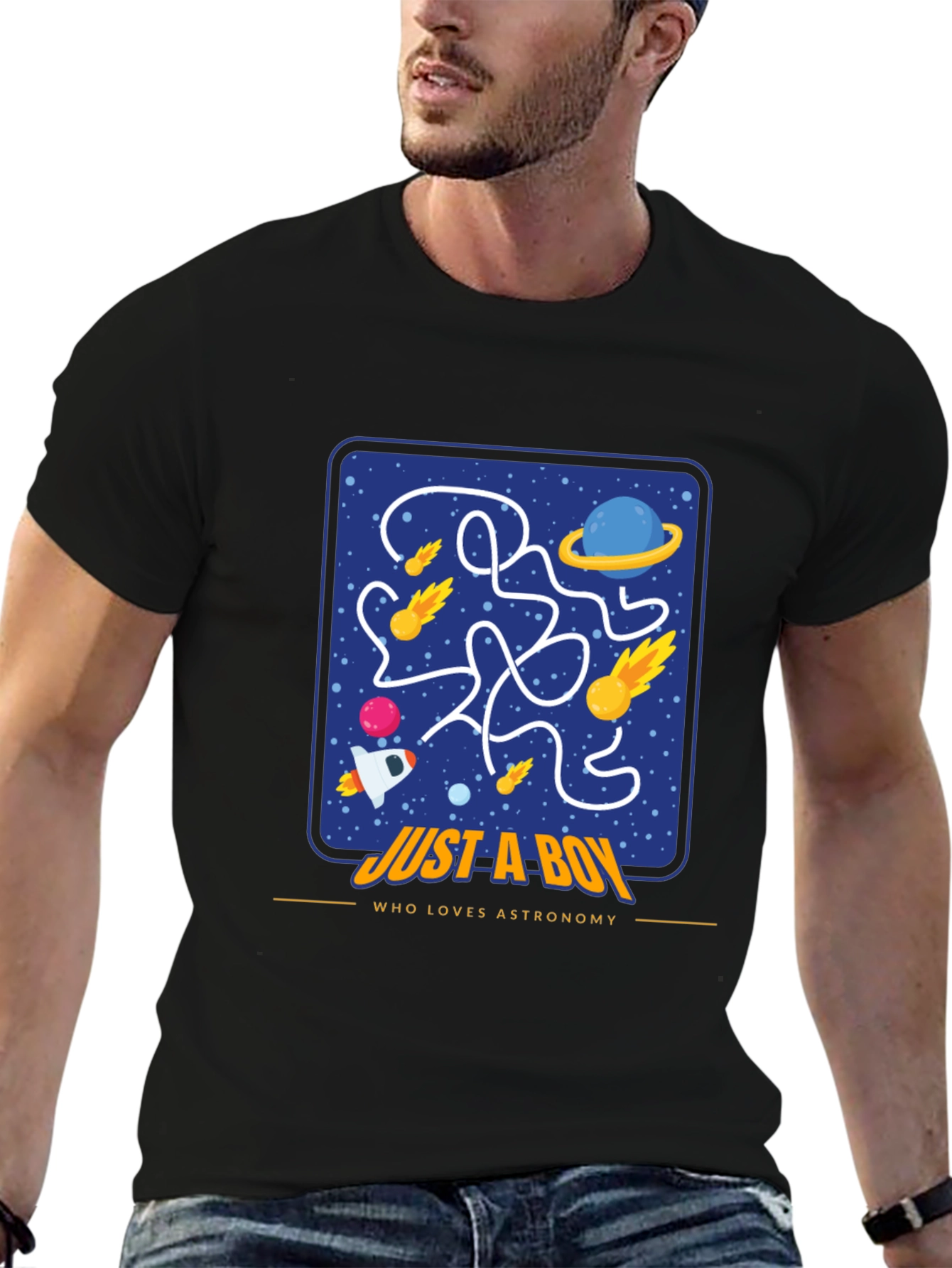 Black Astronomy Lover Boy T-Shirt, Space Maze Design view 6