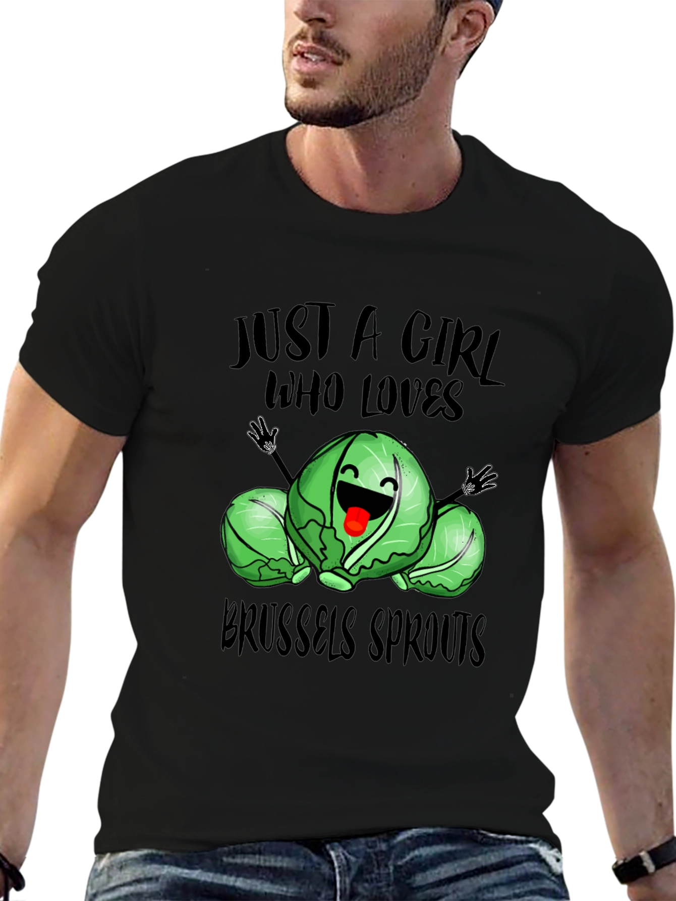 Black Brussels Sprouts Lover T-Shirt - Cute Girl's Tee view 6