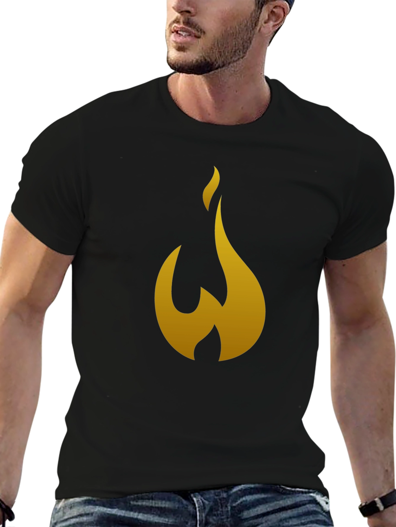 Black Flame Graphic Tee - Men's Black Cotton T-Shirt view 6