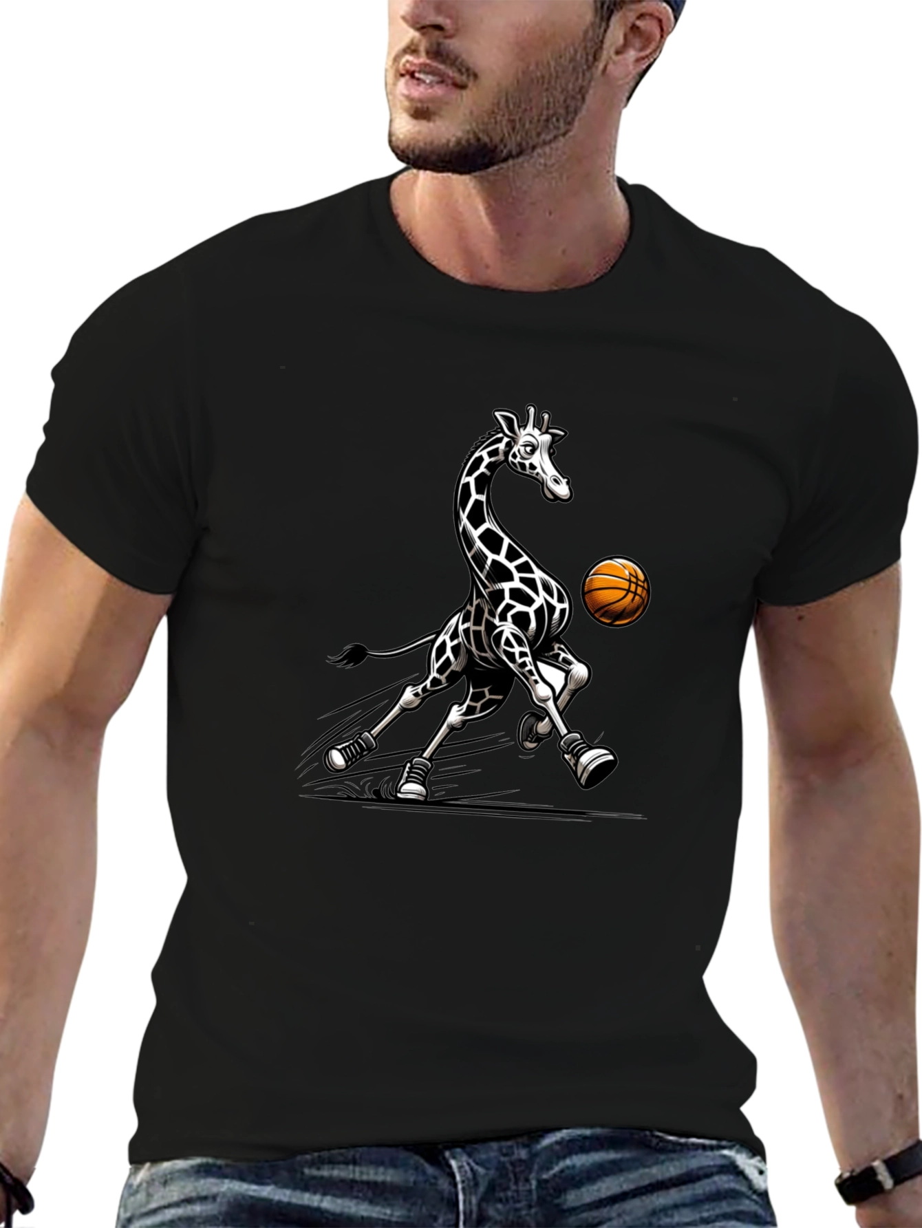 Black Giraffe Basketball Black T-Shirt view 6