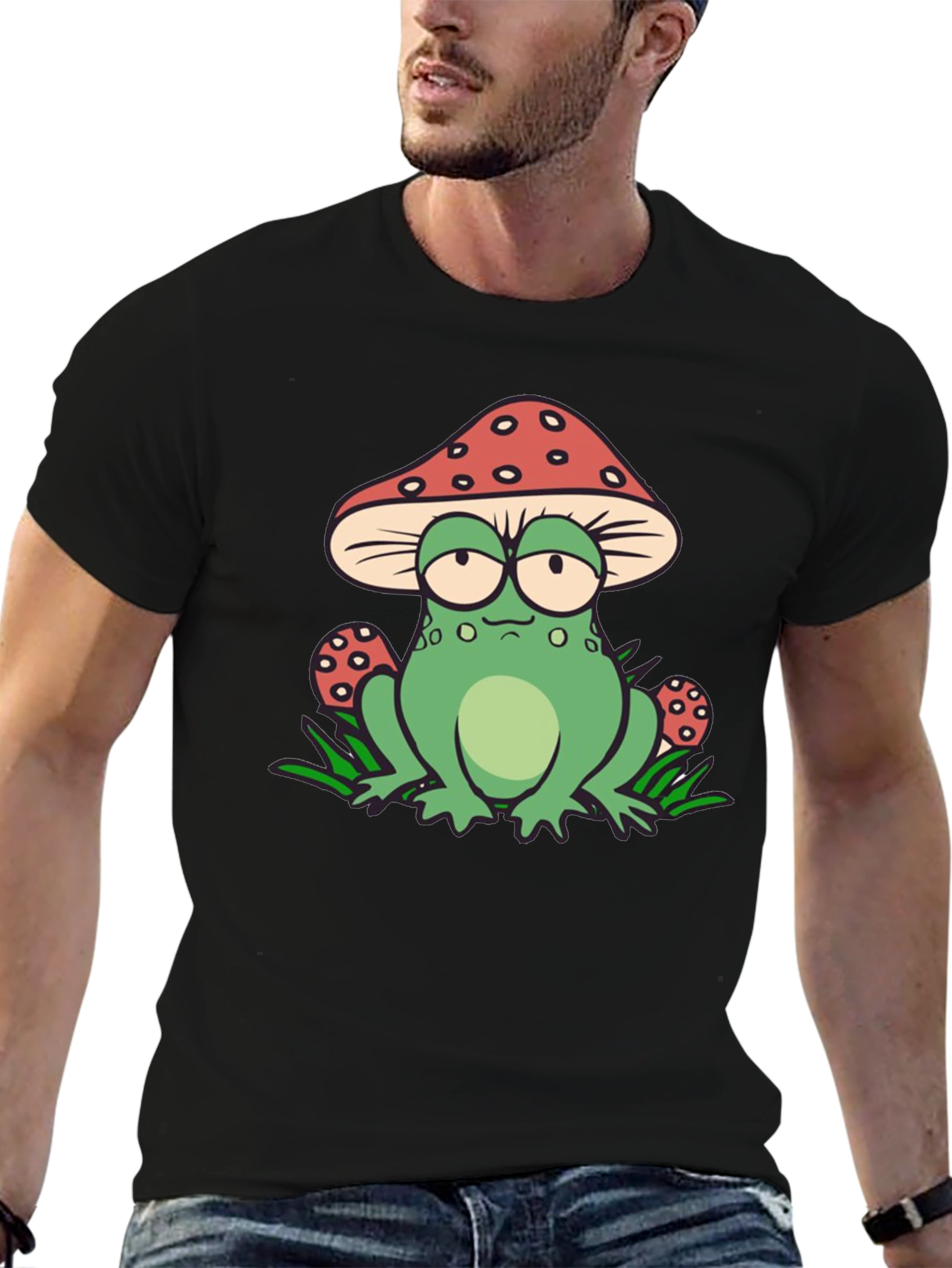 Black Mushroom Frog Graphic Tee - Unique Novelty Shirt view 6