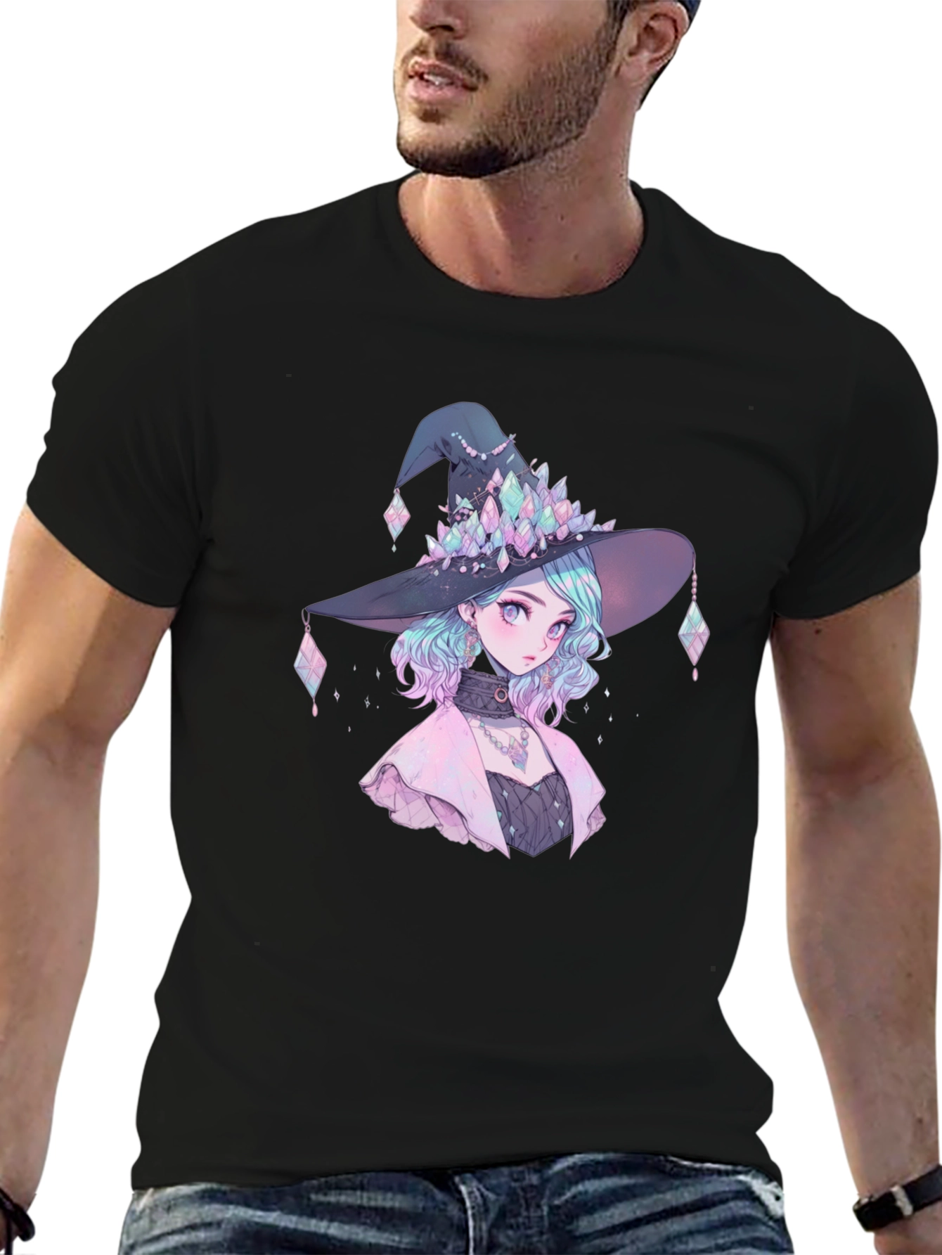 Black Anime Witch Graphic Tee - Stylish Unisex T-Shirt view 6