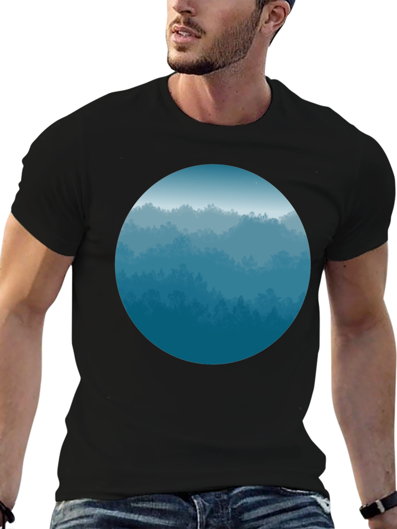 Black Blue Forest Circle Graphic Tee - Soft Style view 6