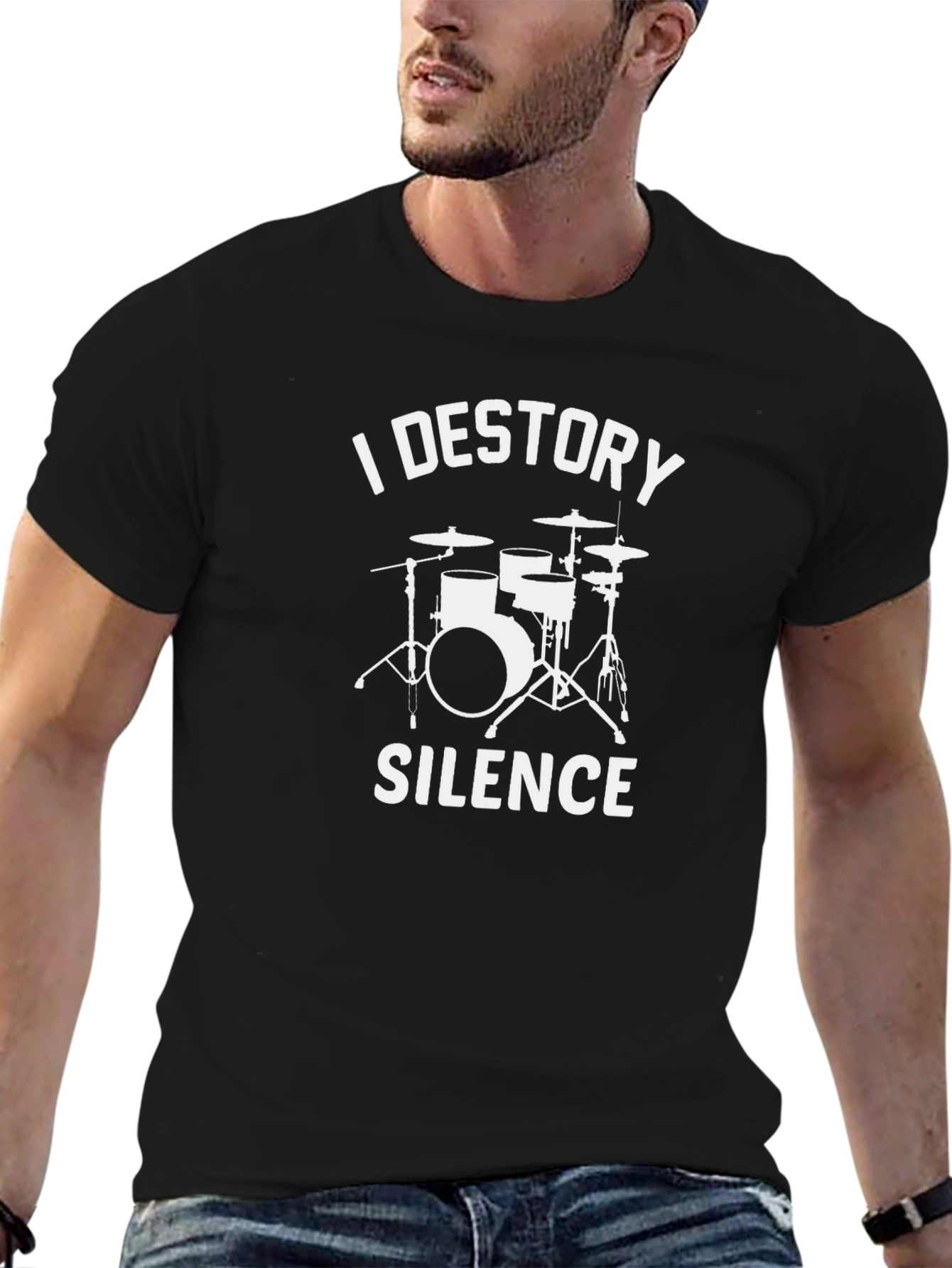 Black I Destroy Silence Drummer Graphic T-Shirt view 6