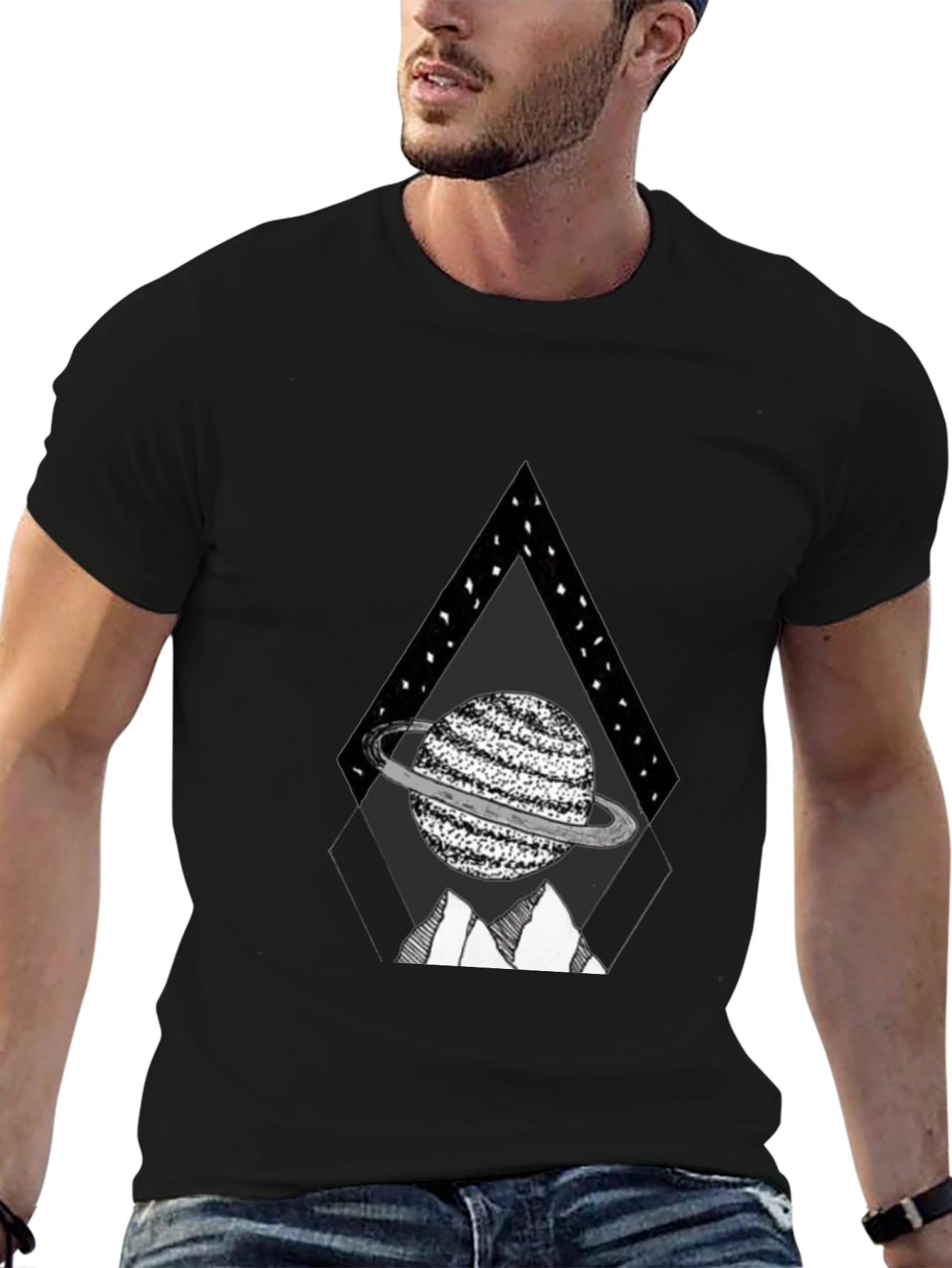 Black Planet Triangle Graphic Tee - Black Casual Shirt view 6