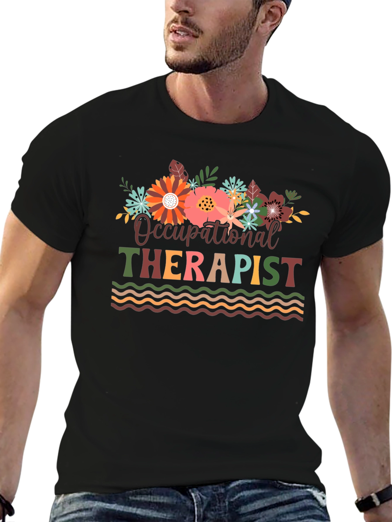 Black Occupational Therapist Floral T-Shirt view 6