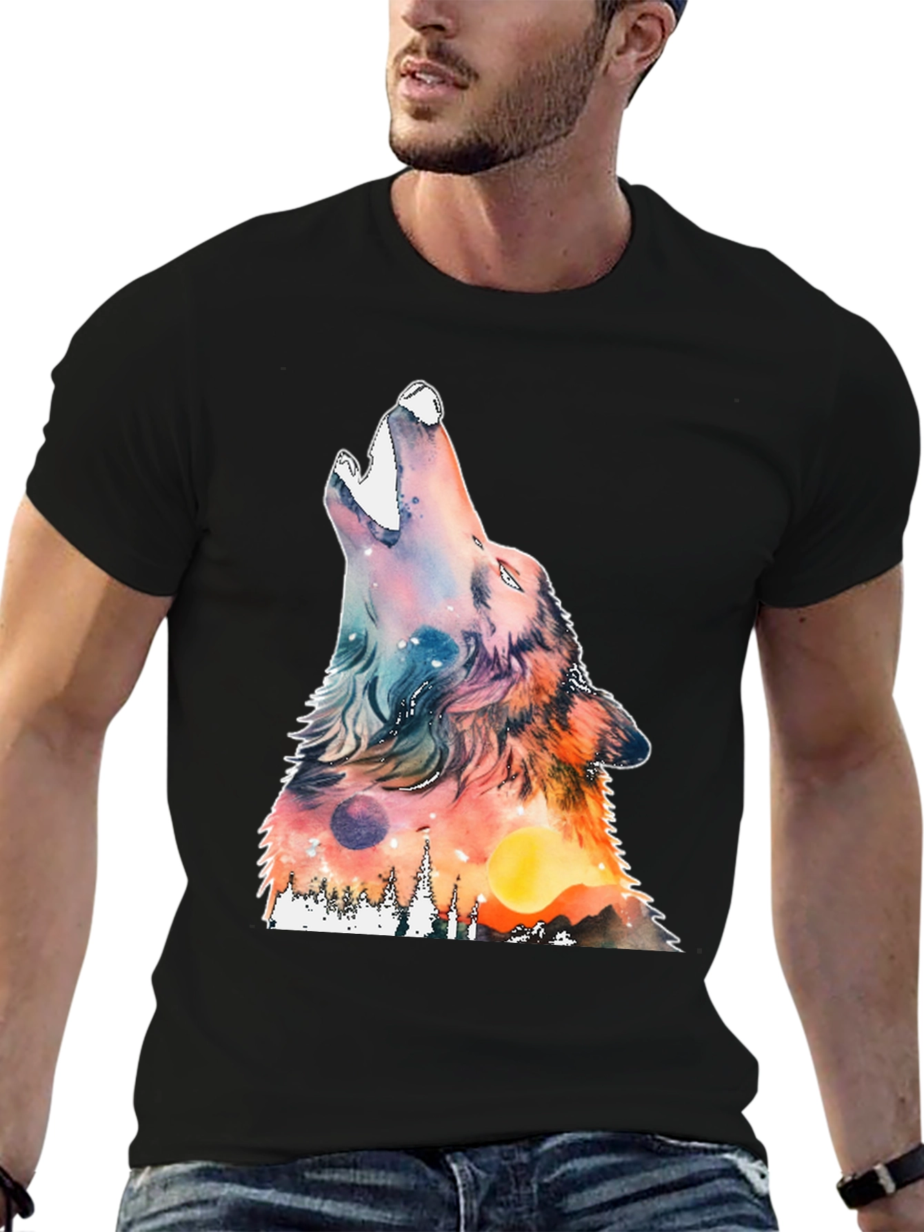Black Wolf Howl Graphic T-Shirt - Unique Design view 6