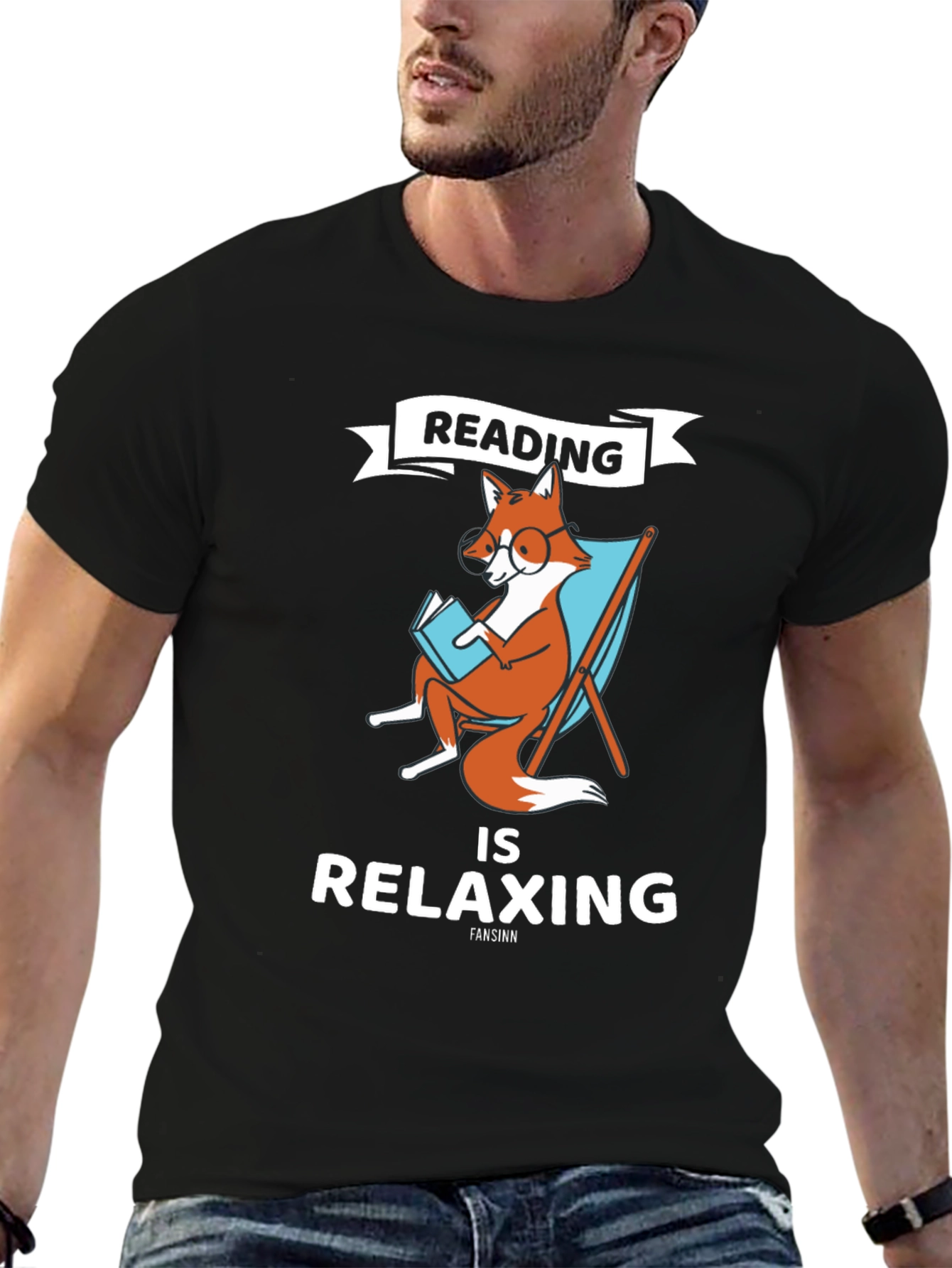 Black Reading Fox Graphic T-Shirt view 6