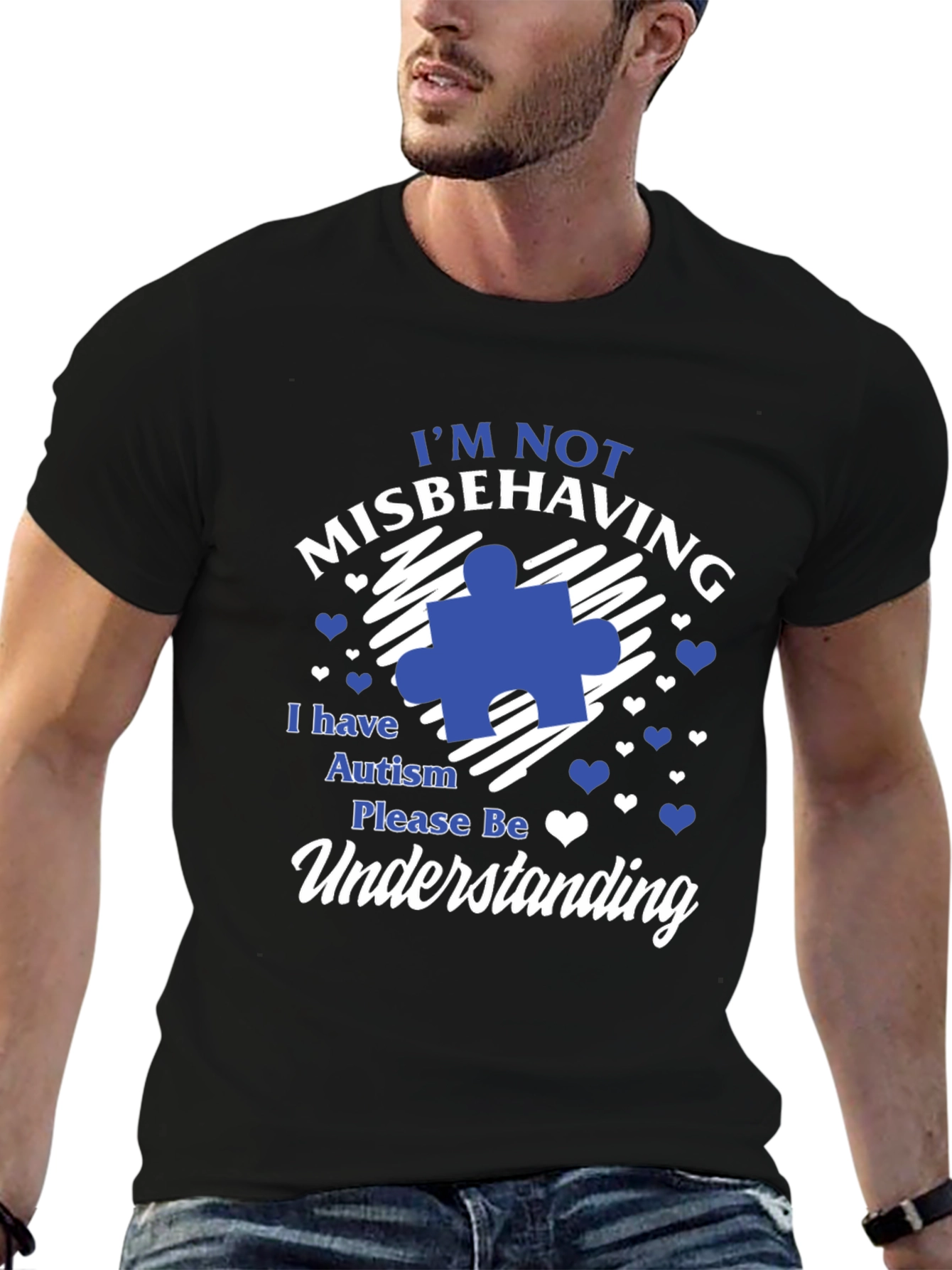 Black Autism Awareness T-Shirt Misbehaving Understanding view 6