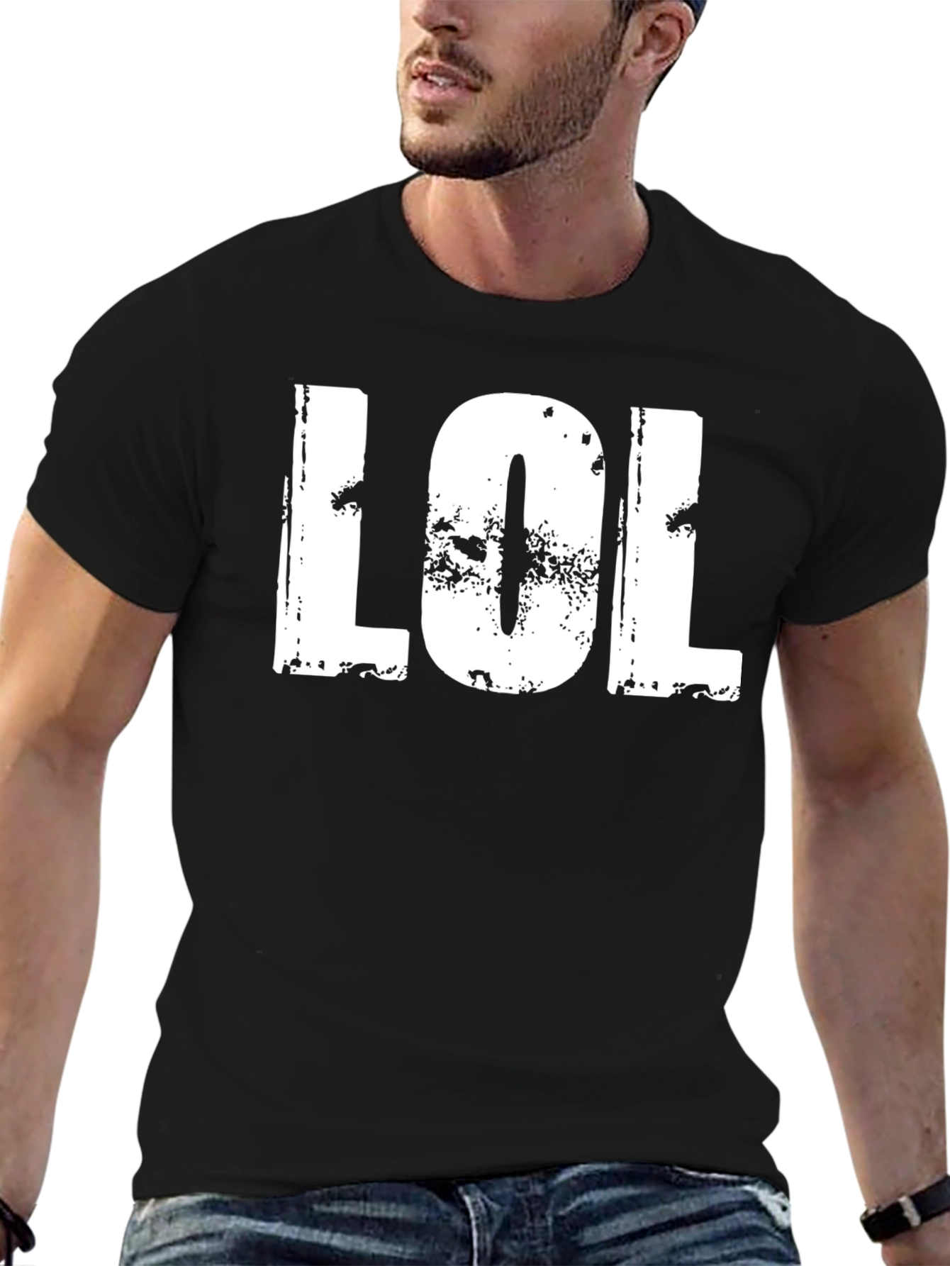 Black Distressed LOL Graphic Tee - Black Casual Shirt view 6