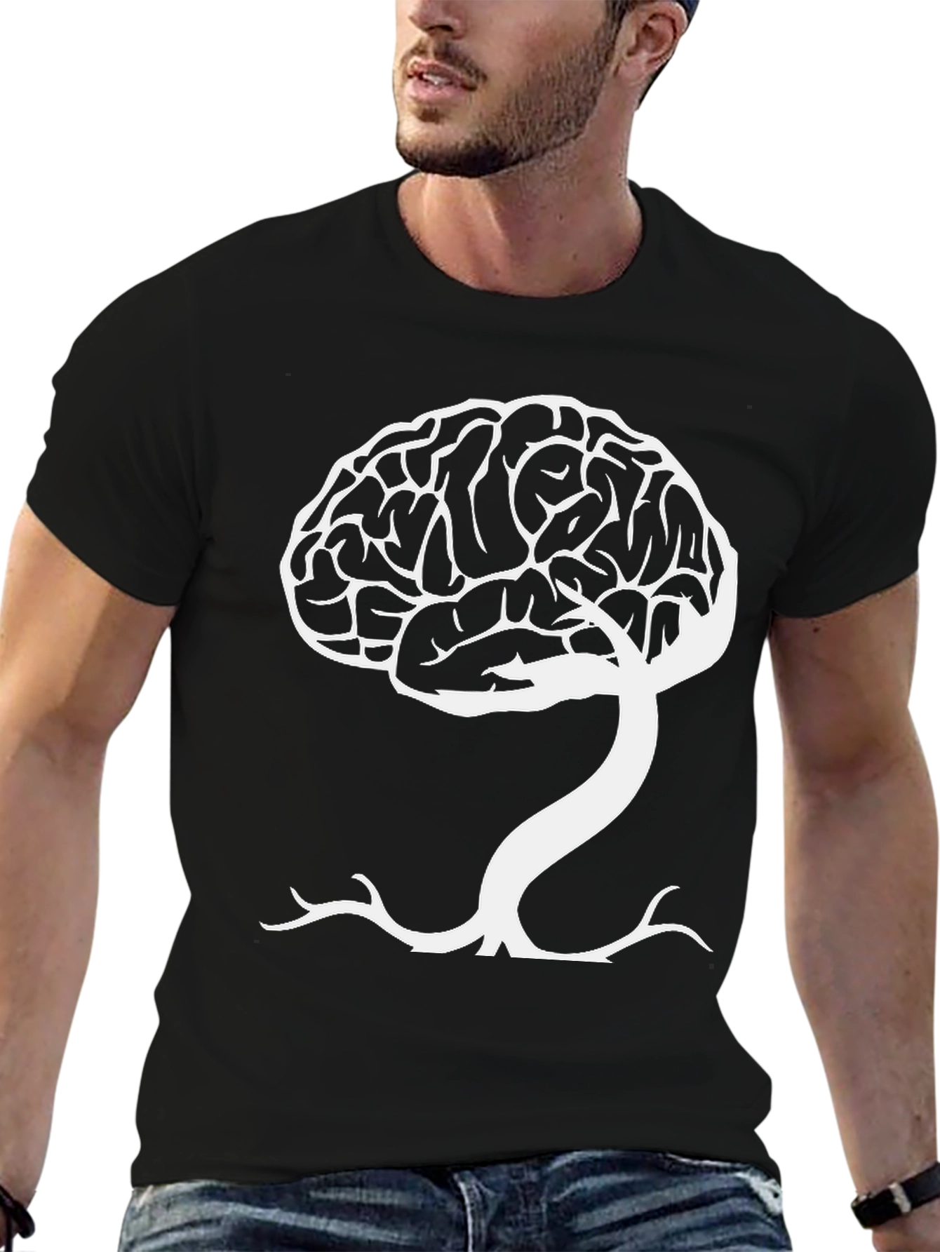 Black Brain Tree Graphic Tee - Black Cotton Blend T-Shirt view 6