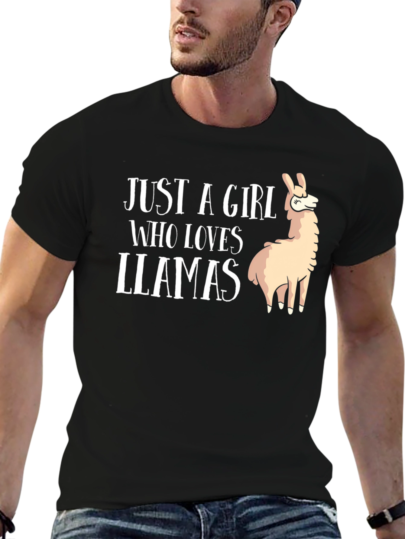 Black Just A Girl Who Loves Llamas - Graphic T-Shirt view 6