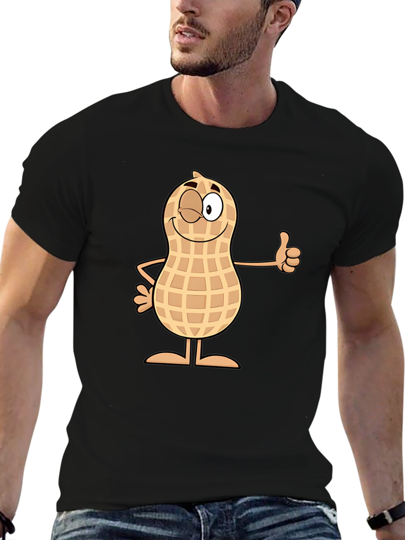 Black Funny Peanut Cartoon Black T-Shirt view 6