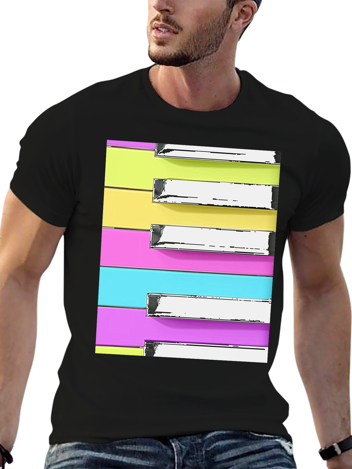 Black Piano Keys T-Shirt - Retro Colorful Music Tee view 6