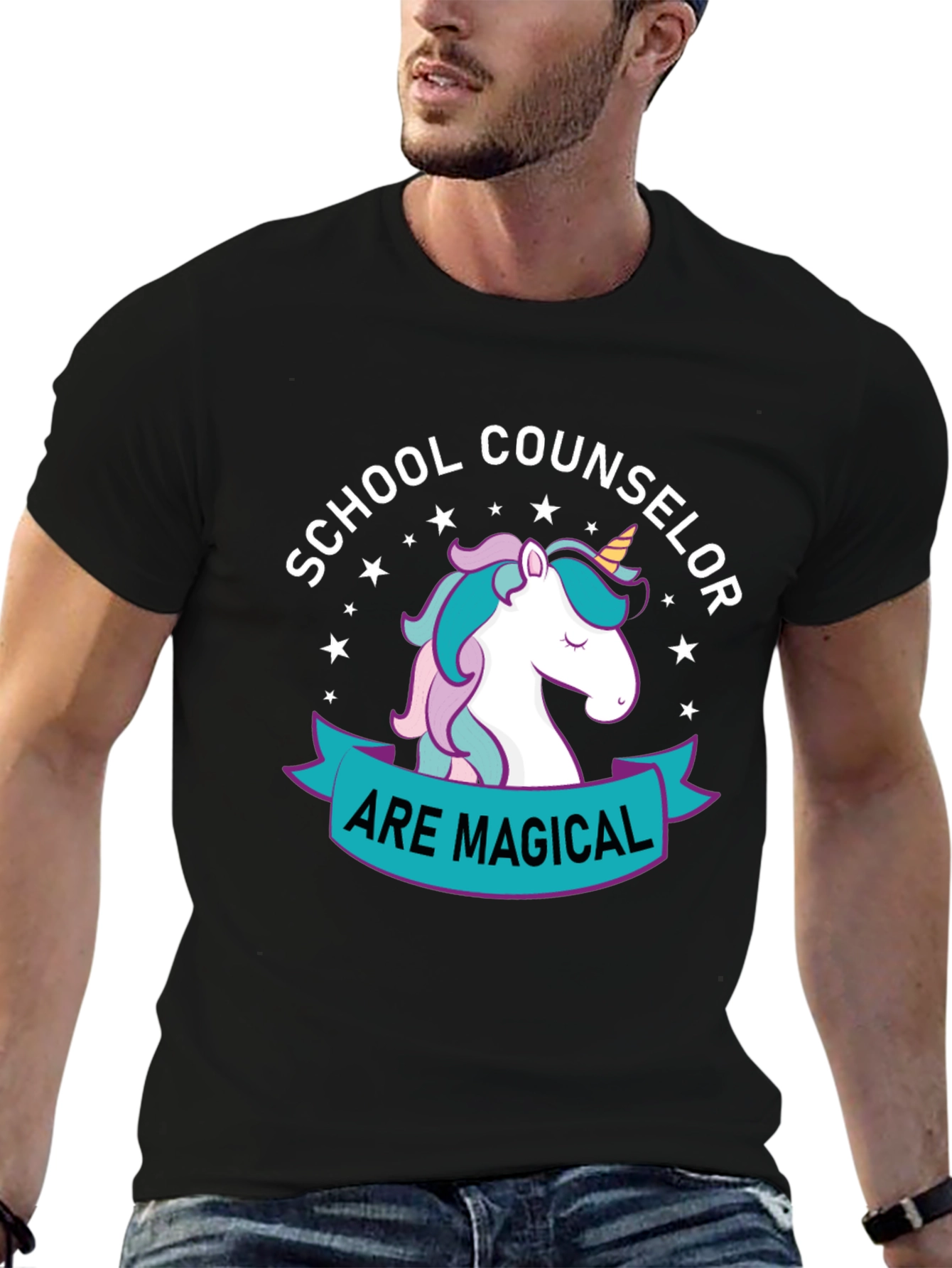 Black School Counselor Unicorn T-Shirt view 6