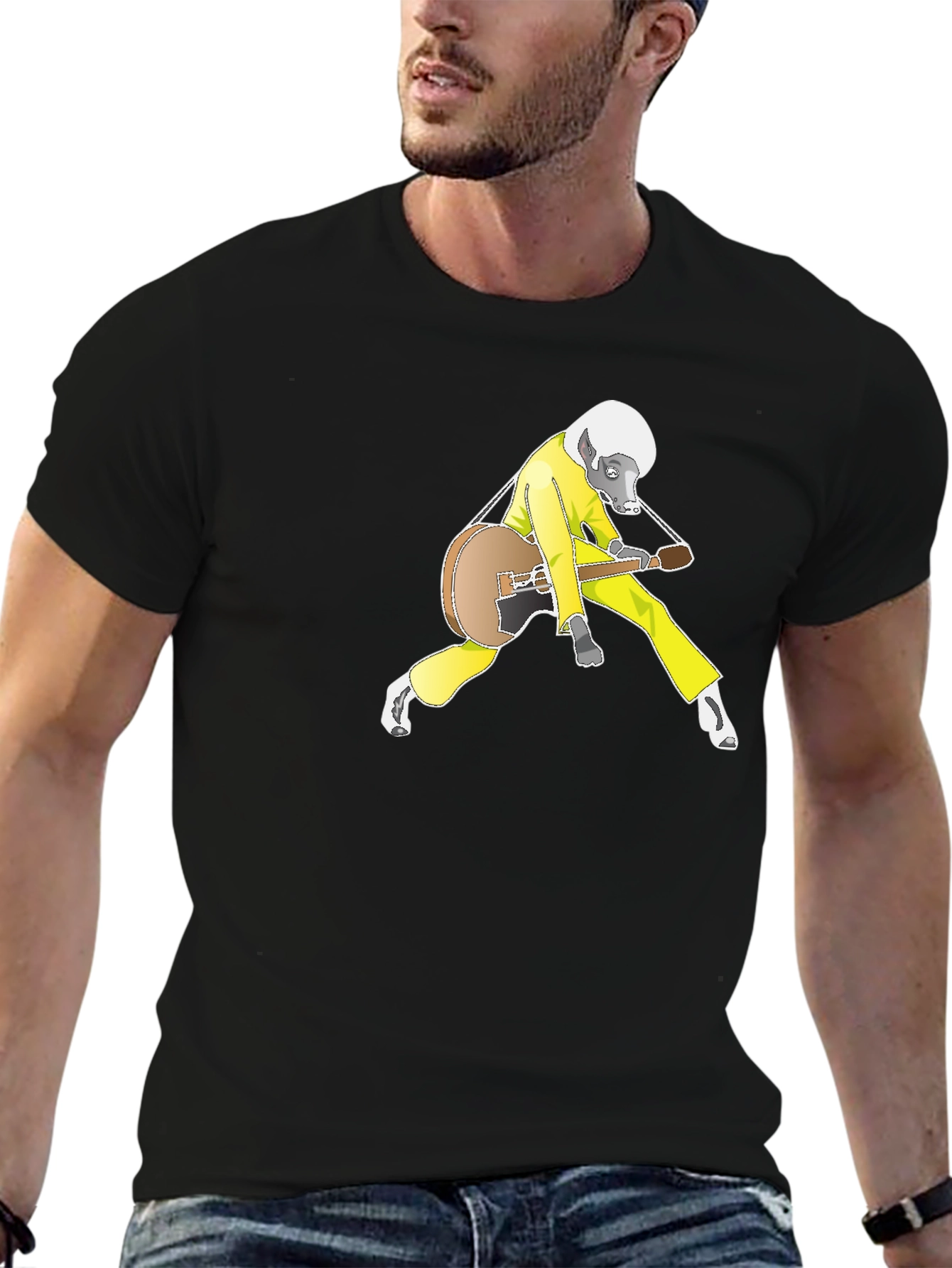 Black Cool Badger Guitarist Graphic Tee view 6