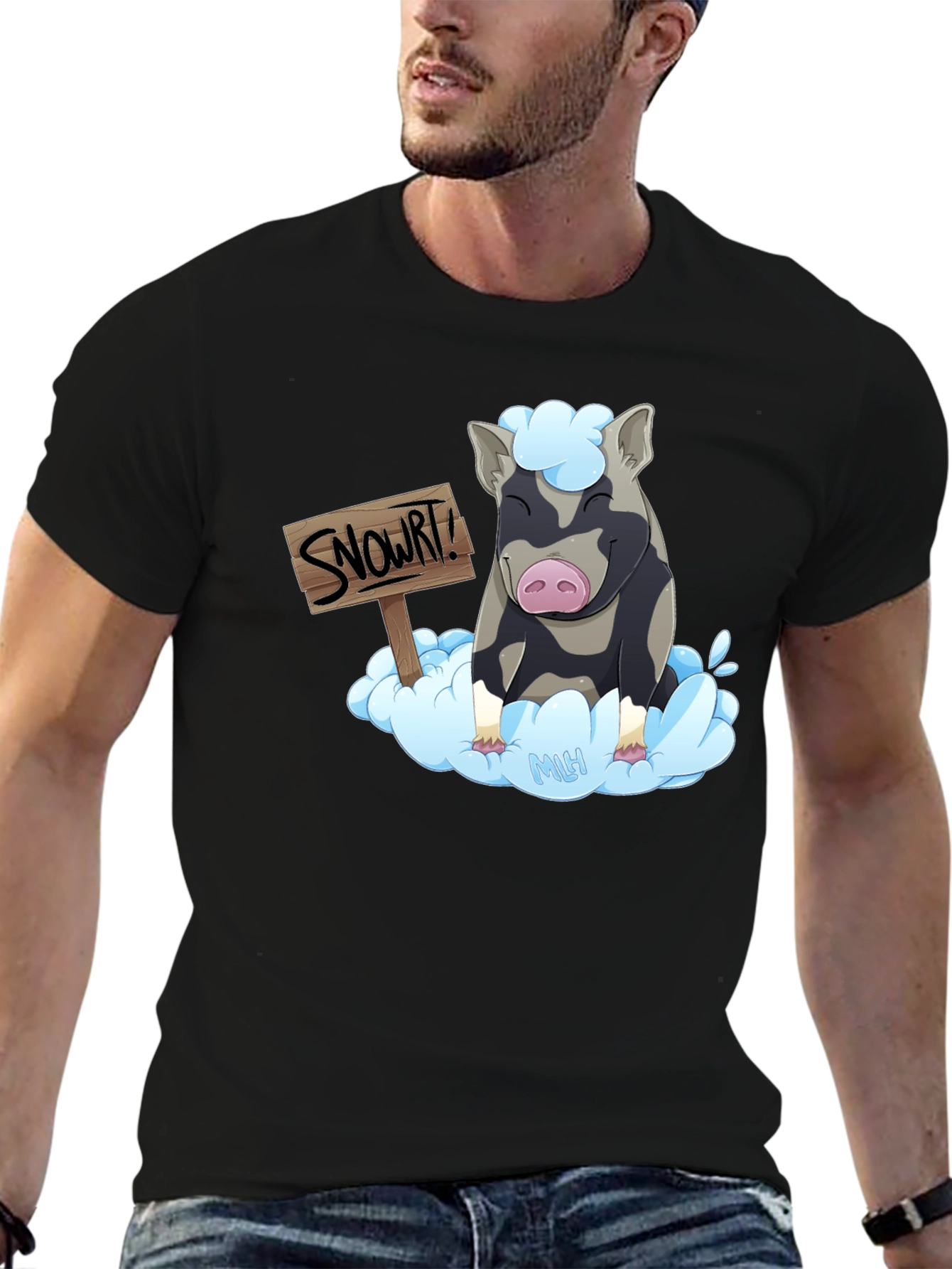 Black Snort! Pig Cloud T-Shirt - Men's Graphic Tee view 6