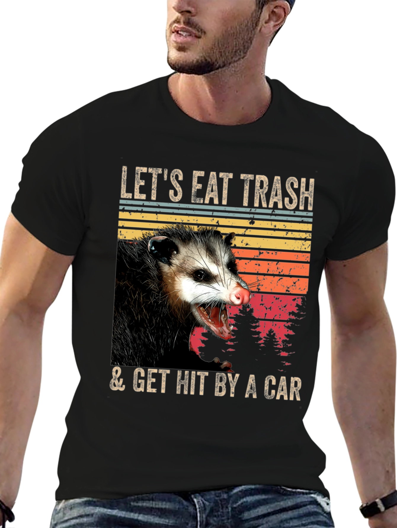 Black Opossum T-Shirt - Eat Trash & Get Hit By A Car - Funny Graphic Tee view 6