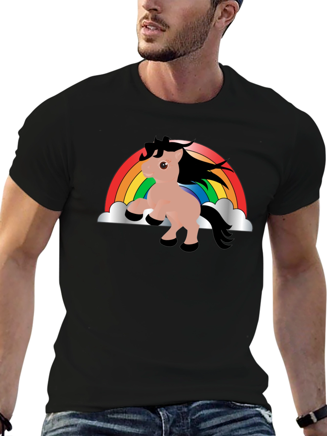 Black Rainbow Unicorn T-Shirt - Black Cotton Tee view 6