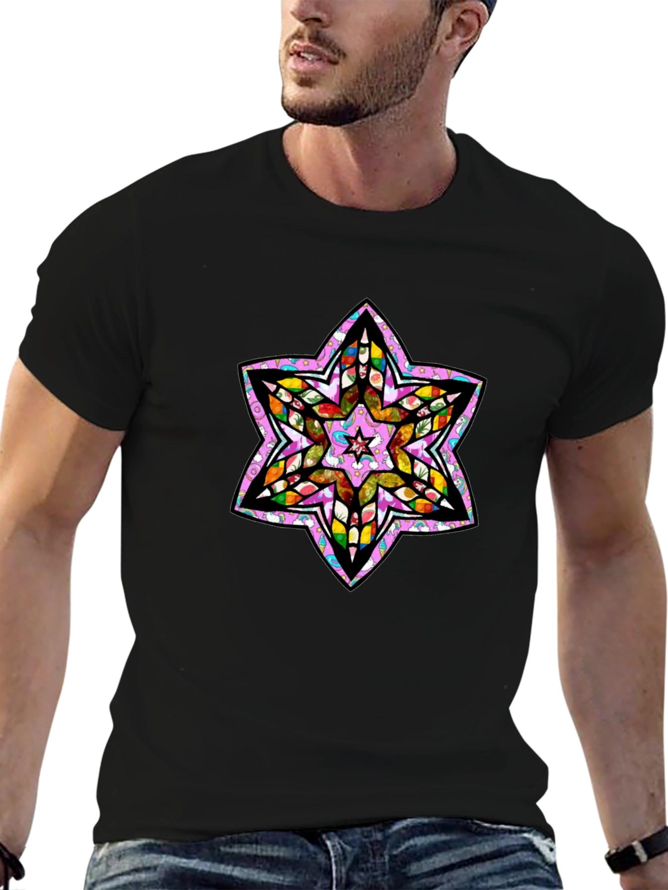 Black Six Point Star Graphic Tee - Men's Black T-Shirt view 6