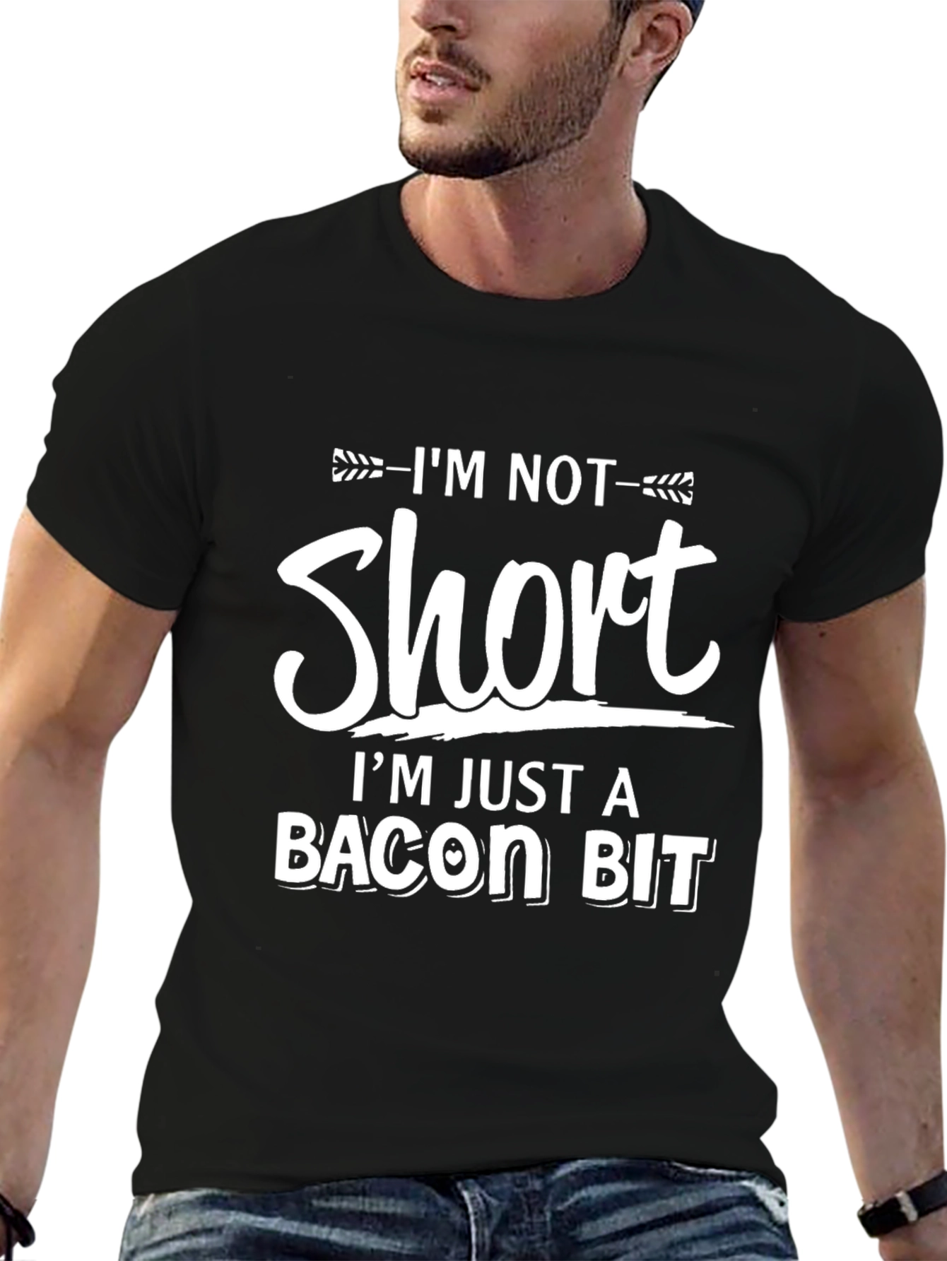 Black Funny Bacon Bit T-Shirt - I'm Not Short view 6