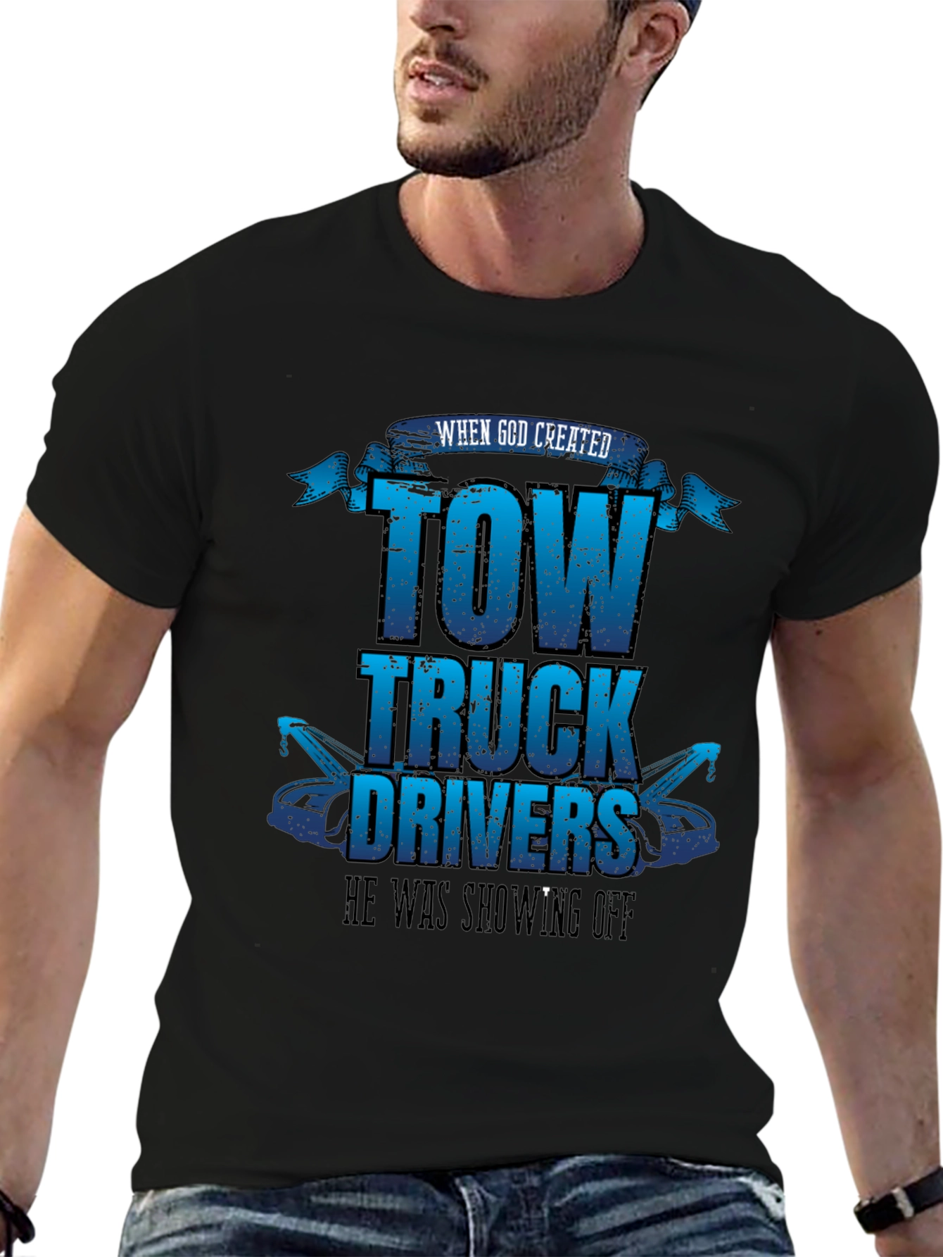 Black Tow Truck Driver Graphic Tee view 6