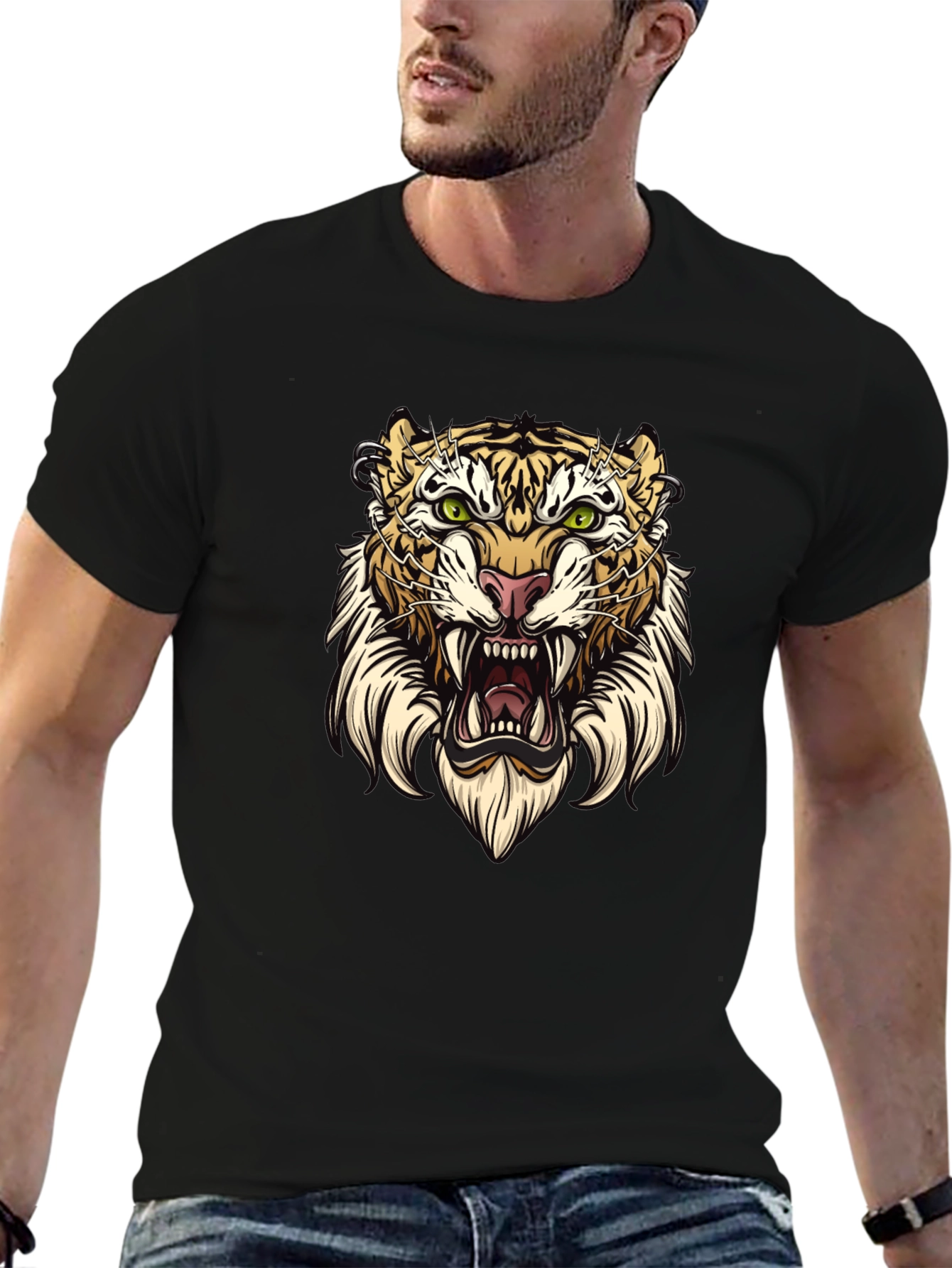 Black Tiger Graphic Tee - Black Cotton T-Shirt view 6