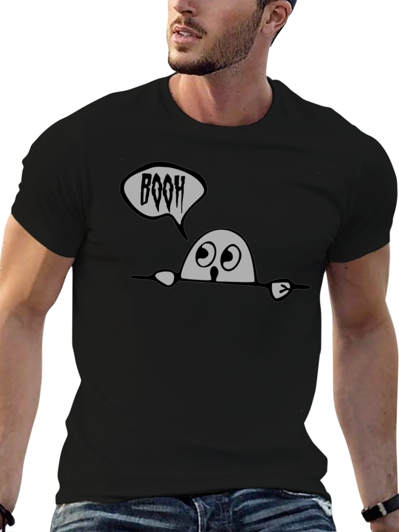 Black Spooky 'BOOH' Ghost Graphic Tee view 6