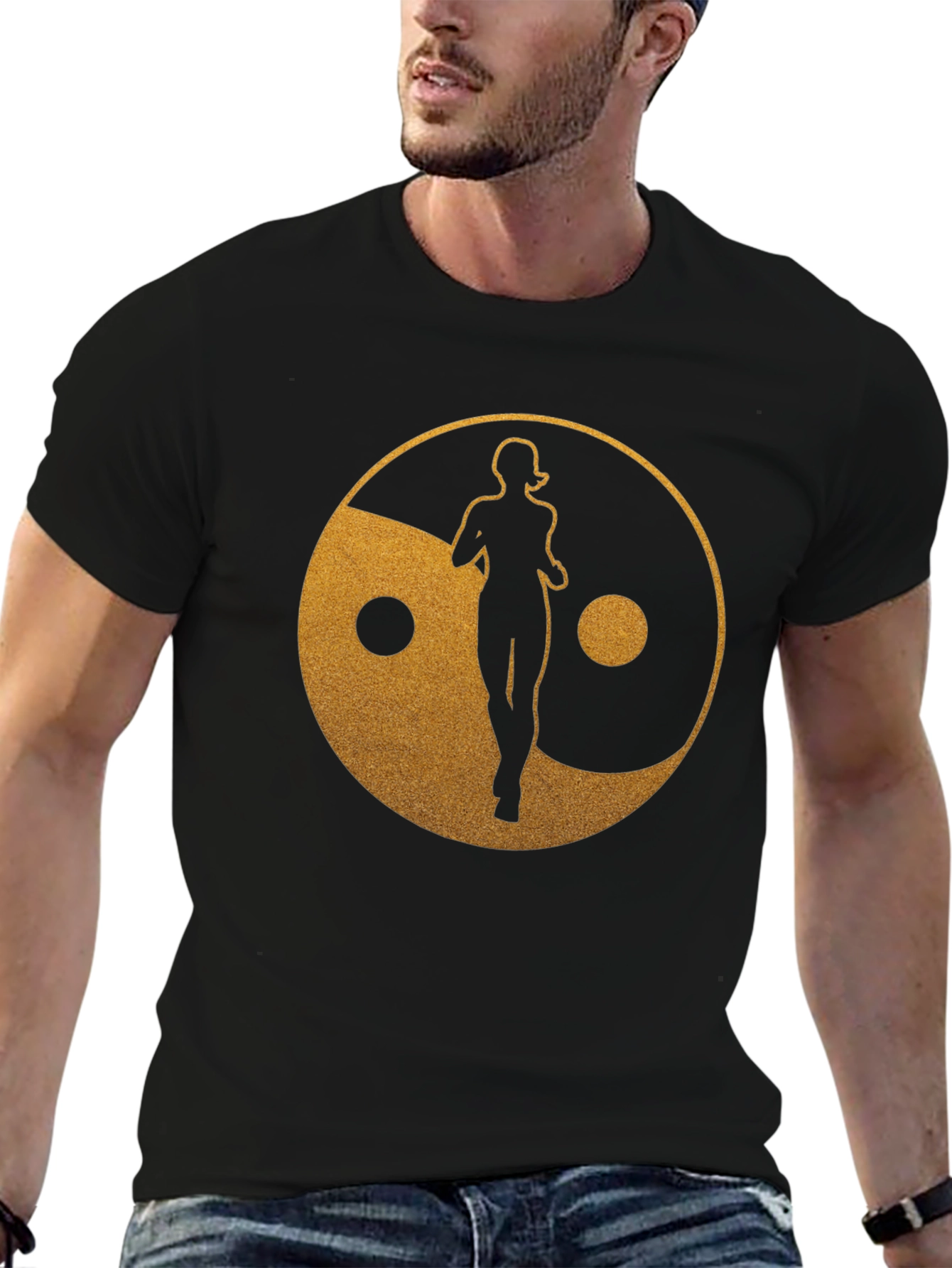 Black Yin Yang Runner Graphic Tee - Black view 6