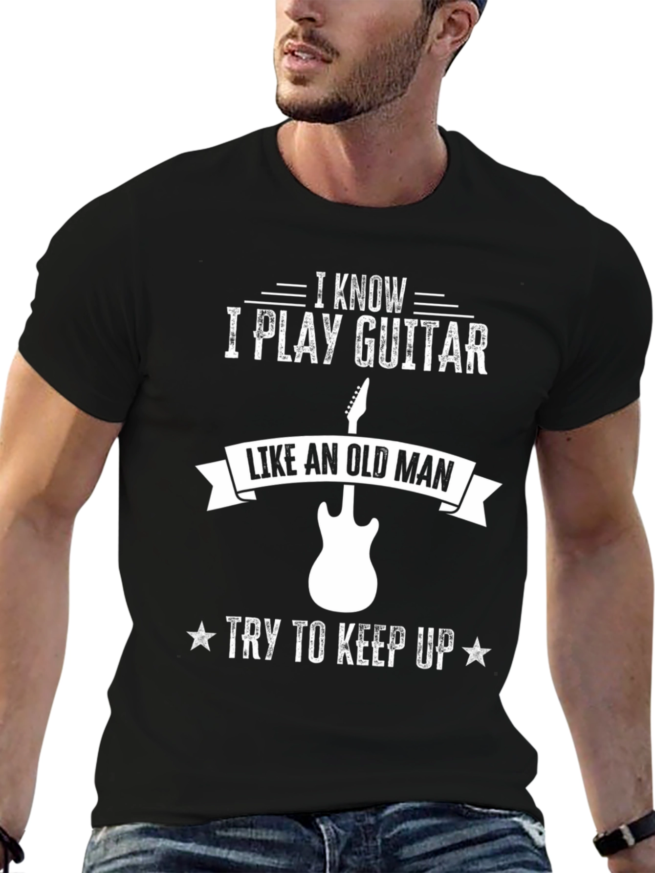 Black I Play Guitar Like an Old Man Graphic Tee view 6