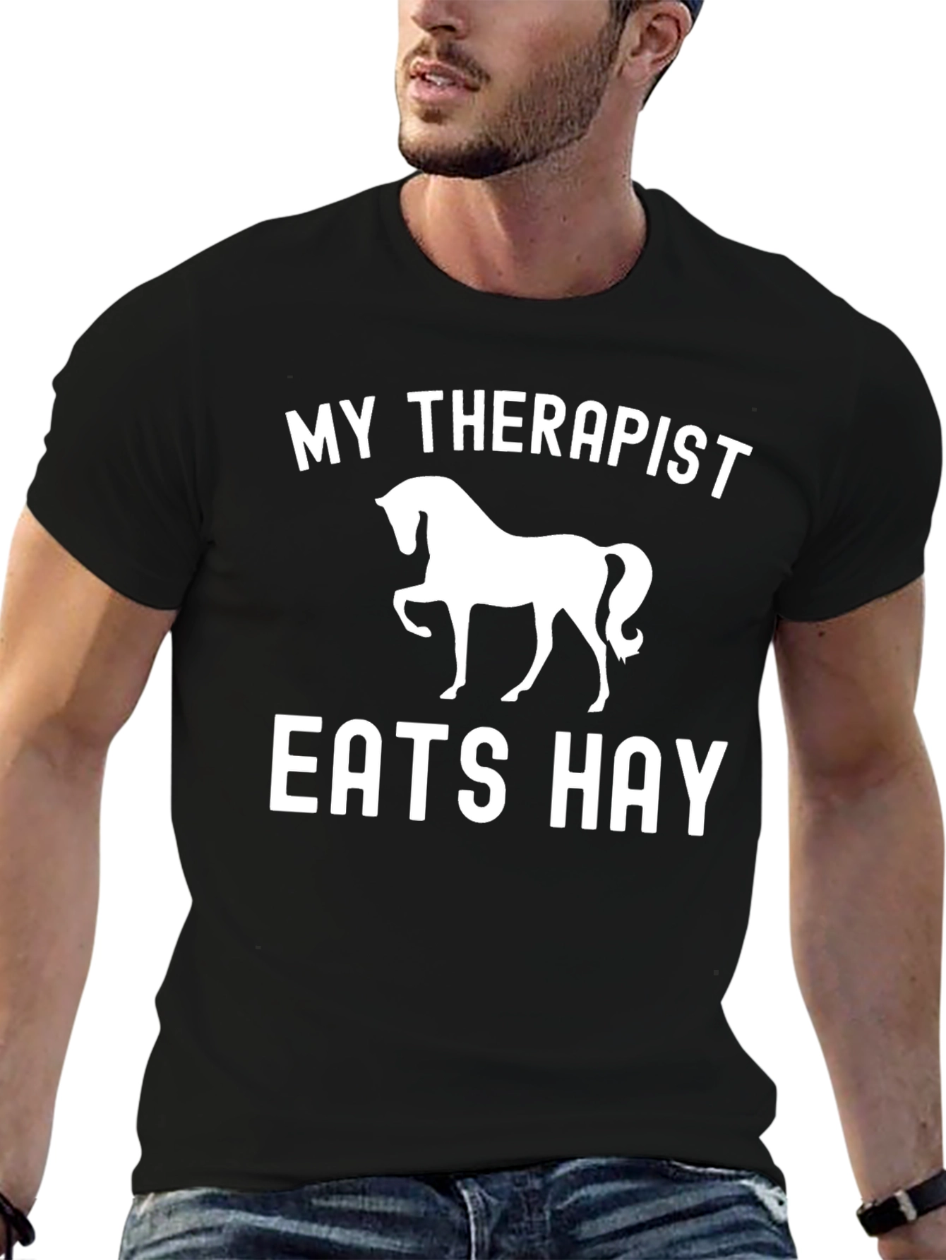 Black My Therapist Eats Hay Black Graphic Tee view 6