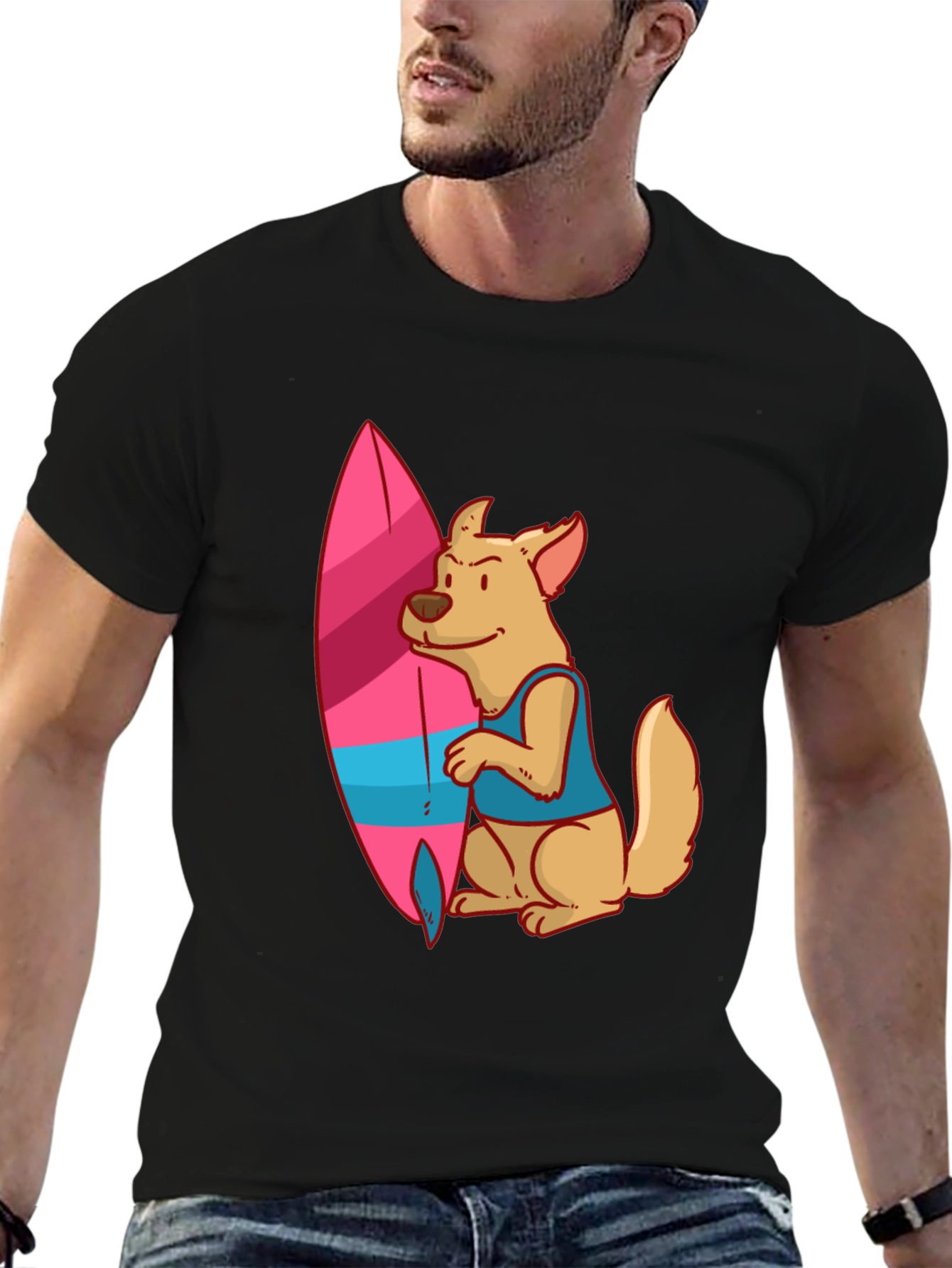 Black Dog Surfer Graphic Tee - Casual Black T-Shirt view 6