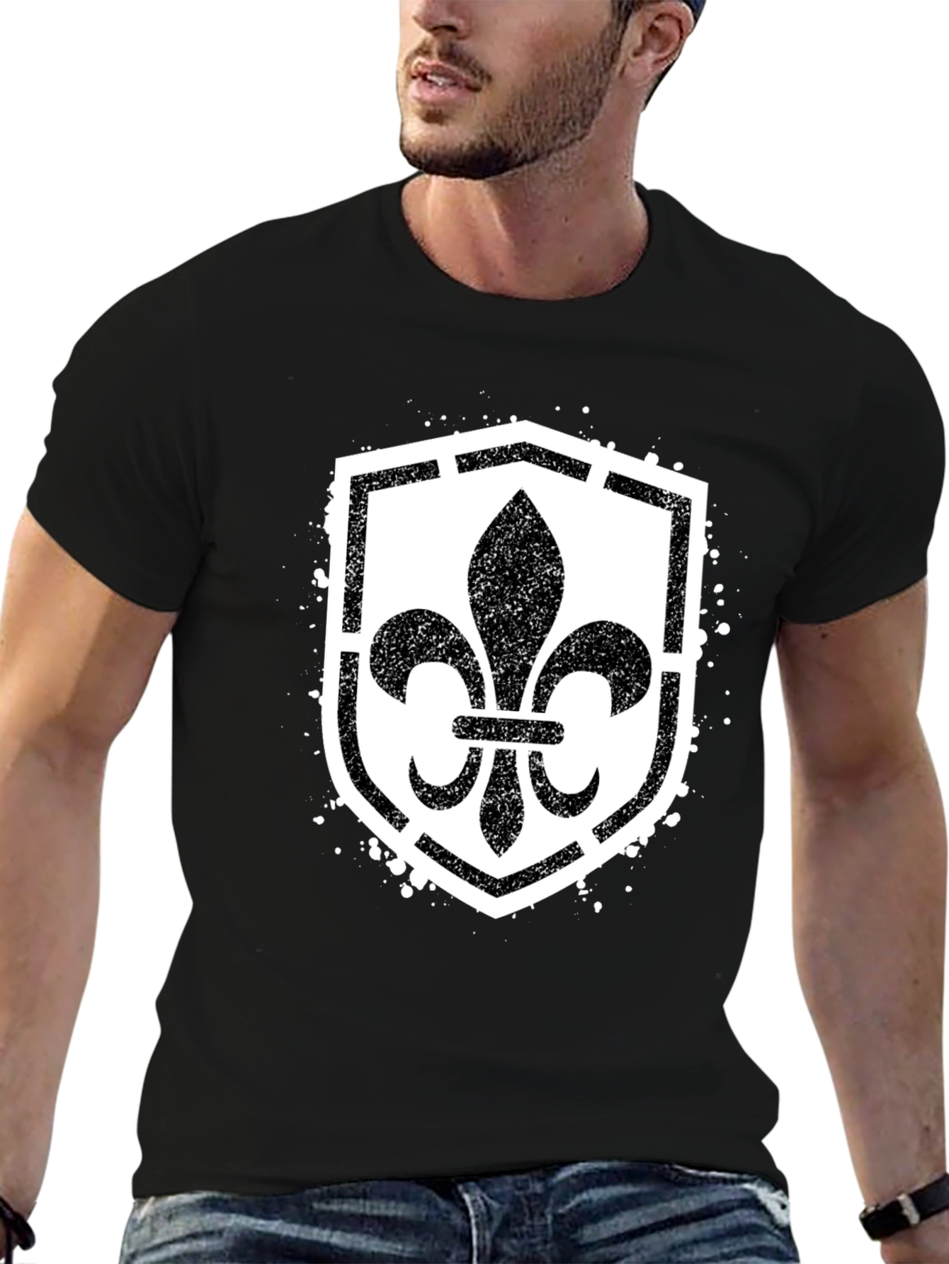 Black Fleur-de-Lis Shield Graphic T-Shirt - Black view 6