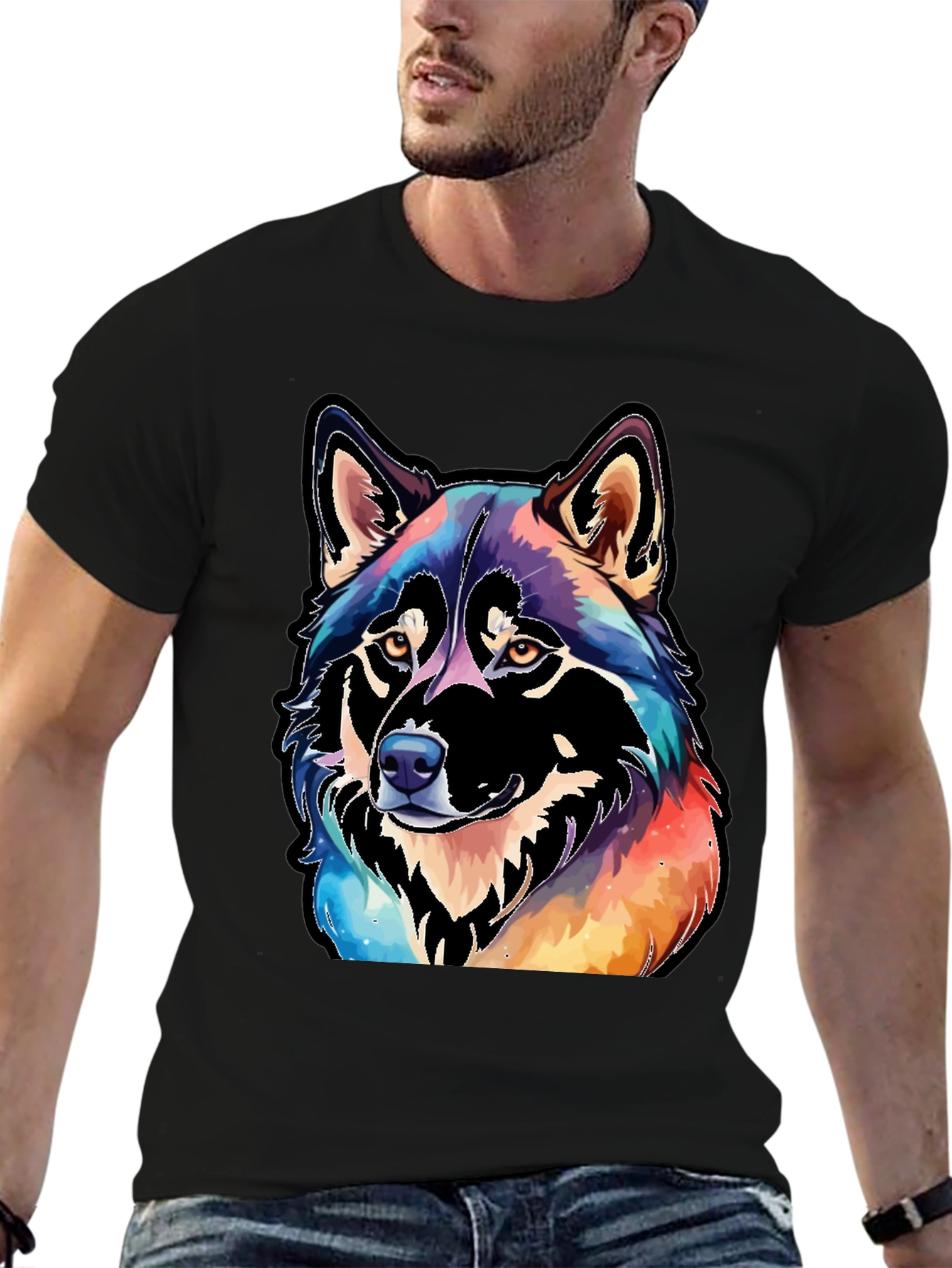 Black Watercolor Wolf Graphic Tee - Black view 6