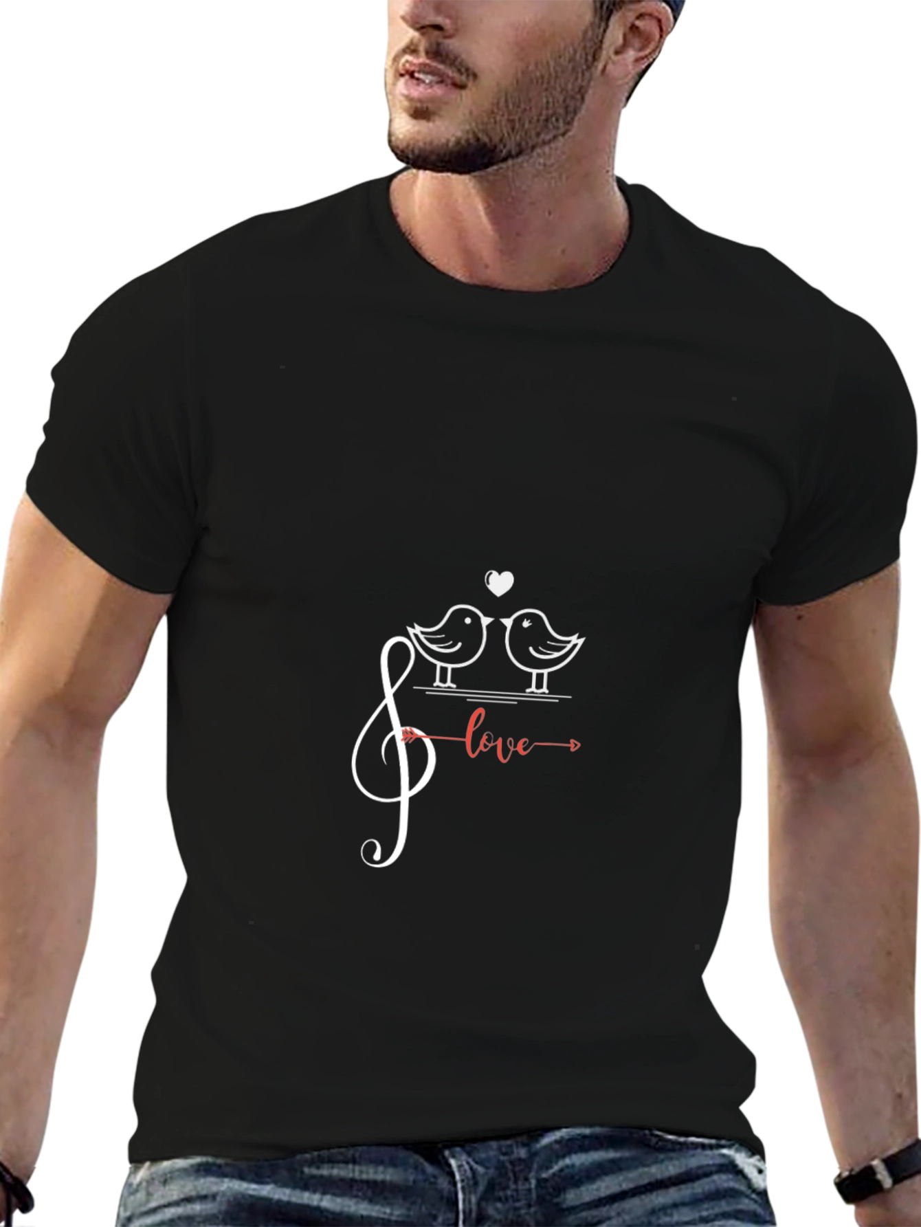 Black Love Birds Music Tee - Stylish Graphic T-Shirt view 6