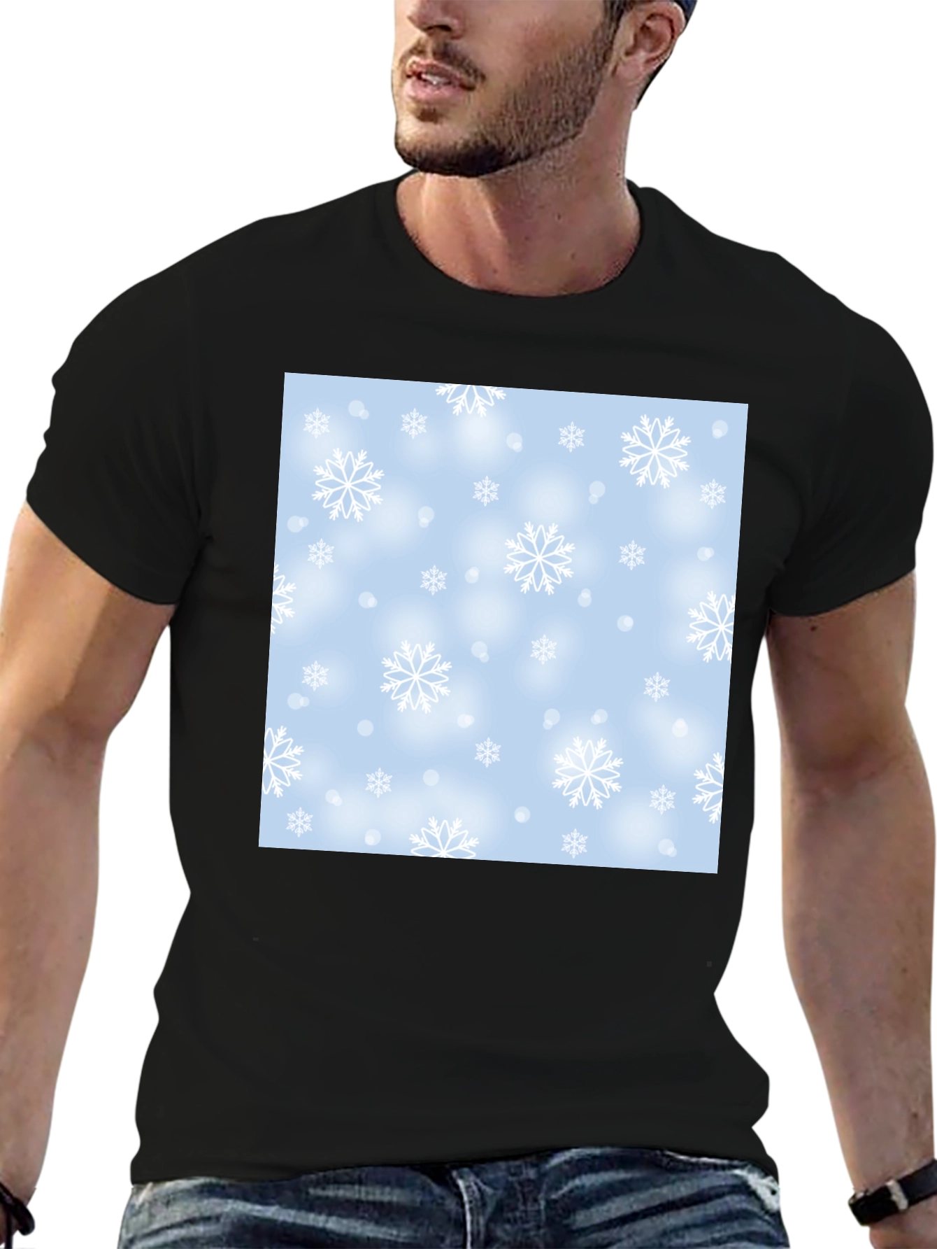 Black Winter Snowflake Pattern T-Shirt view 6