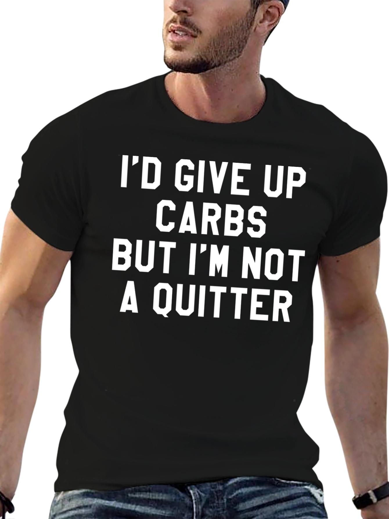 Black Funny Carbs T-Shirt - I'm Not A Quitter Tee view 6
