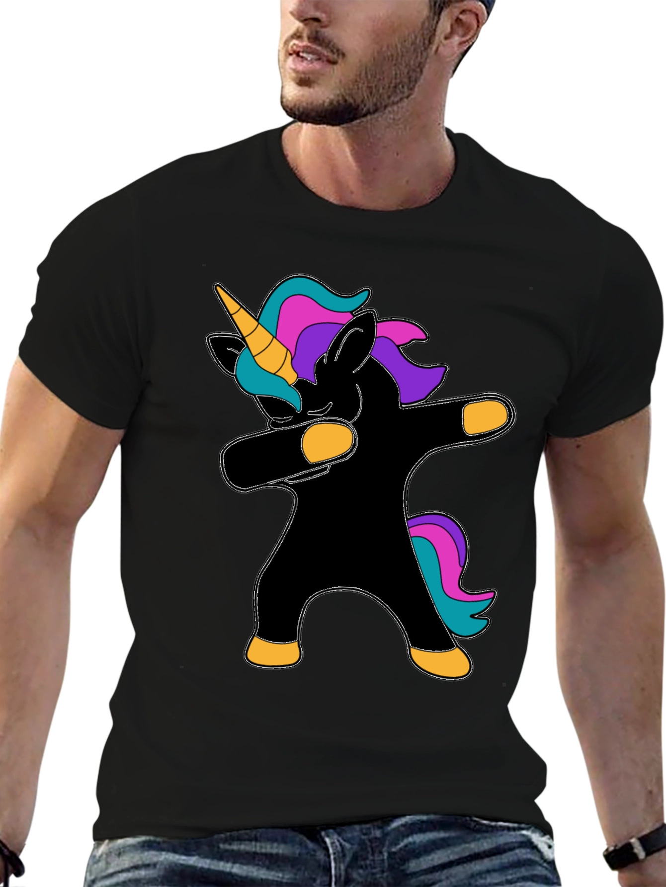 Dabbing Unicorn Graphic Tee - Black Cotton T-Shirt - 6