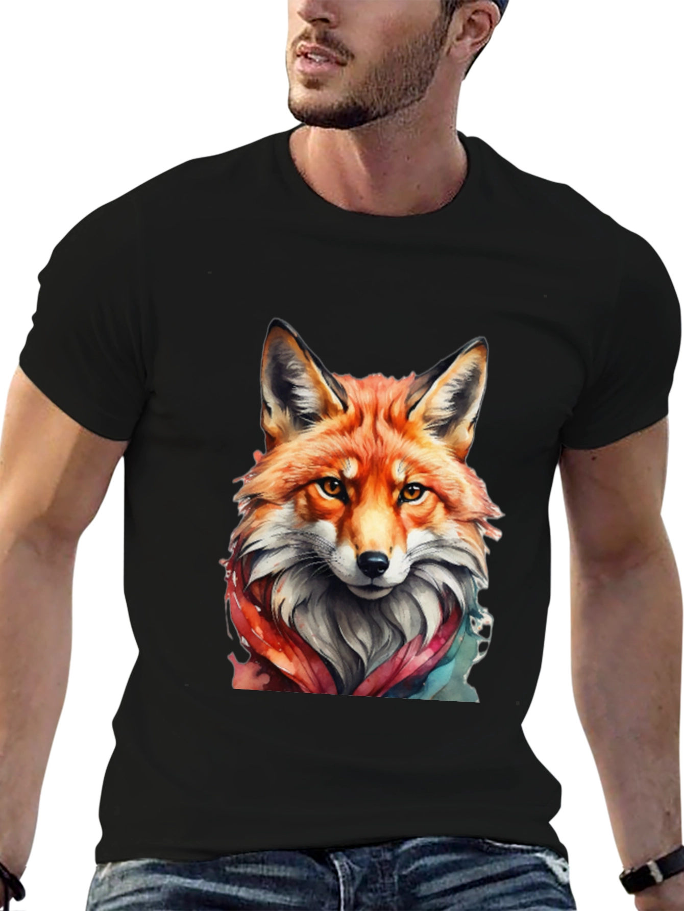 Black Fox Watercolor Graphic Tee - Unisex view 6