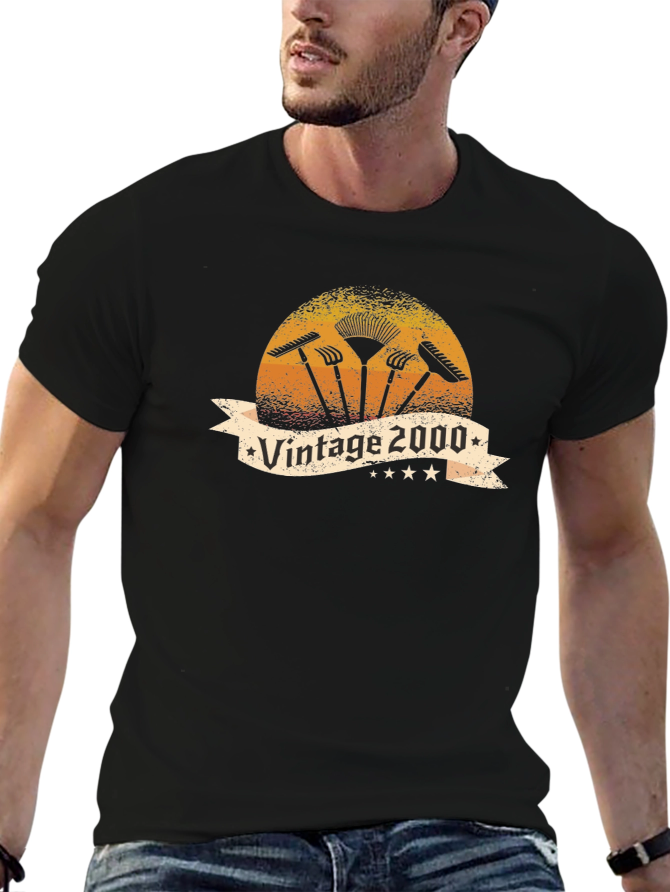 Black Vintage 2000 Gardening T-Shirt -  Retro Design view 6
