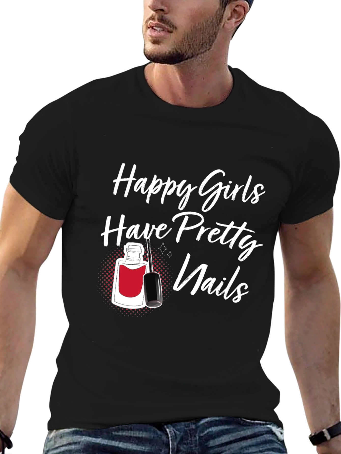 Black Happy Girls Pretty Nails T-Shirt view 6