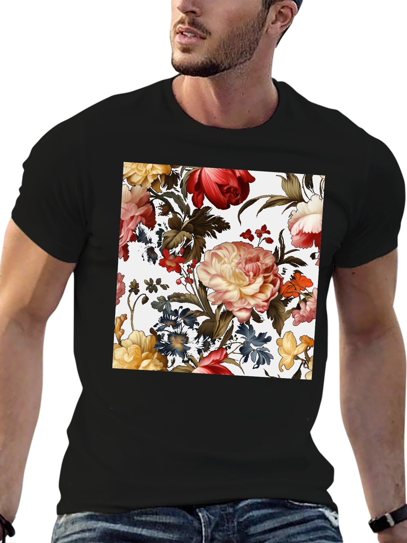 Black Floral Print Black T-Shirt view 6