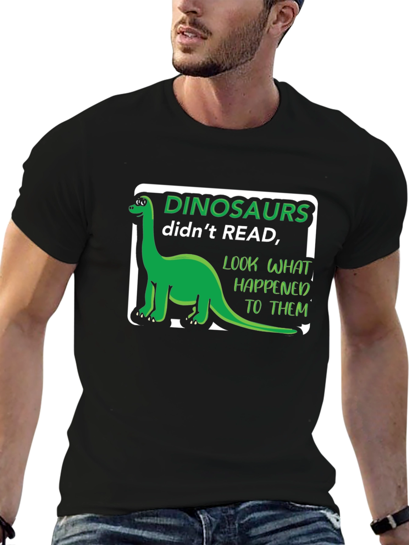 Black Dinosaurs Didn't Read T-Shirt Funny Pun Tee view 6